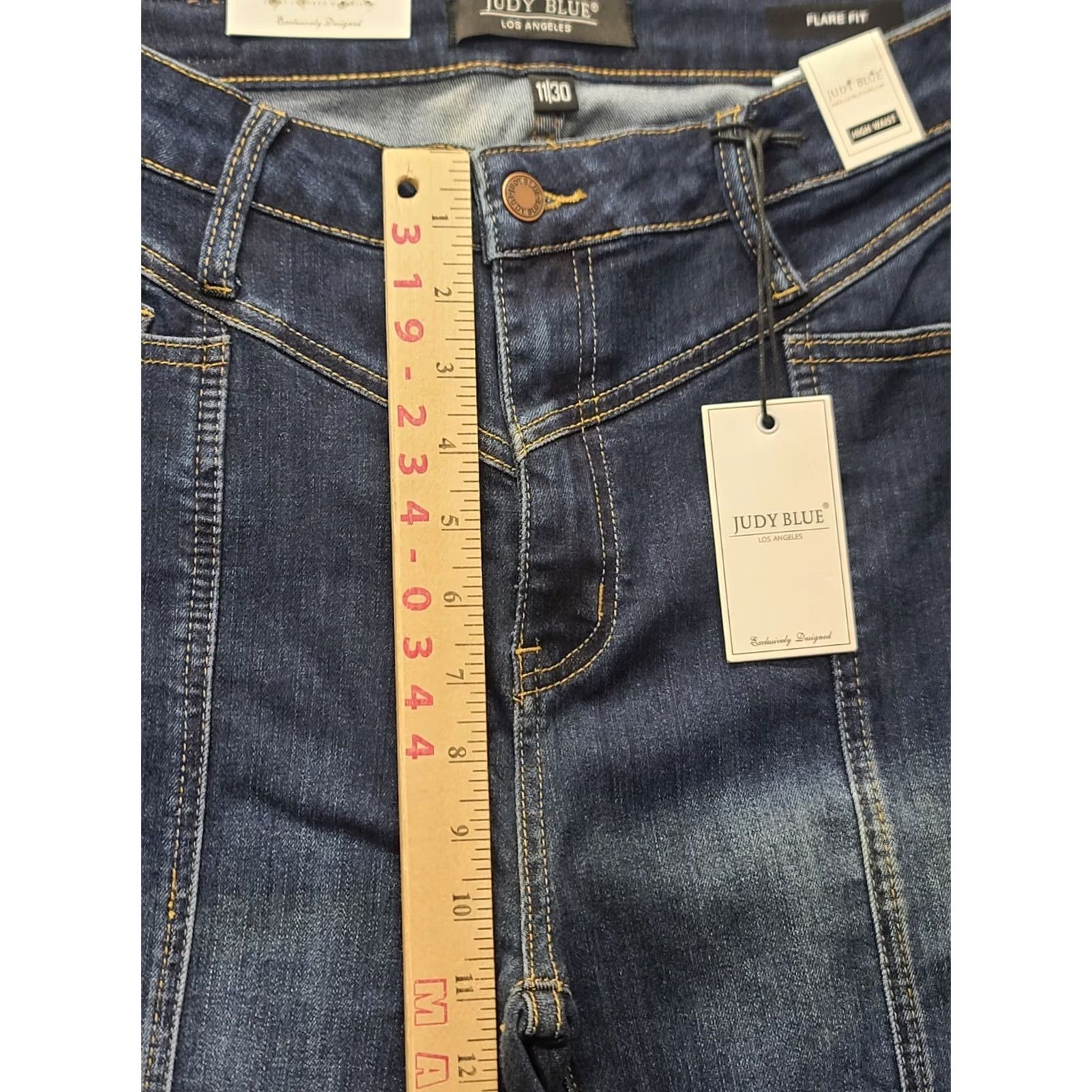 Vintage Judy Blue Jeans Womens 11 30x32 Regular High Rise Flared City Carson City Blue Denim Stretch Pockets Zipper Button Lace-up? Size 32" / US 10 / IT 46 - 5 Thumbnail