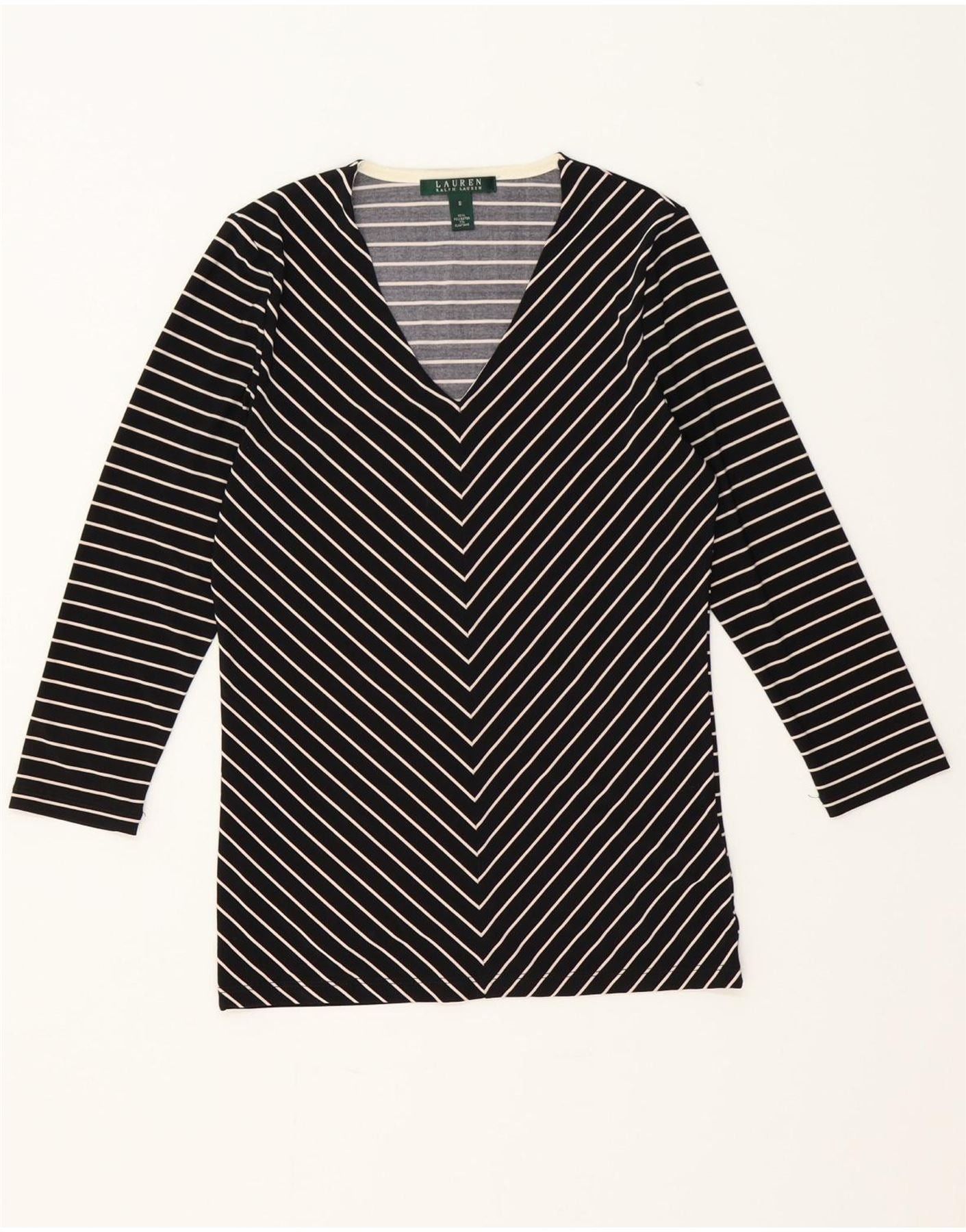 Ralph Lauren Womens Top 3/4 Sleeve UK 10 Small Black Striped Polyester Size S / US 4 / IT 40 - 1 Thumbnail