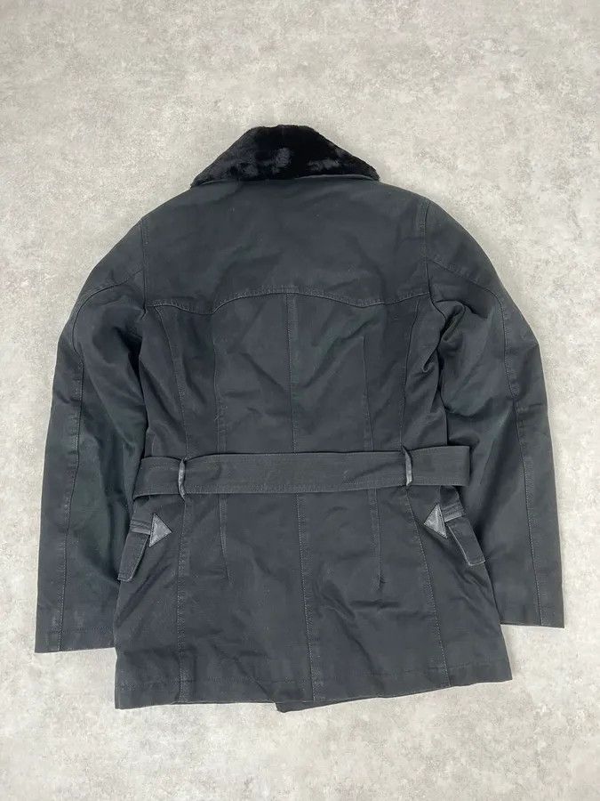 Vintage Rykiel Black Faux Fur Premium Belted Officer Jacket Size 40R - 6 Thumbnail
