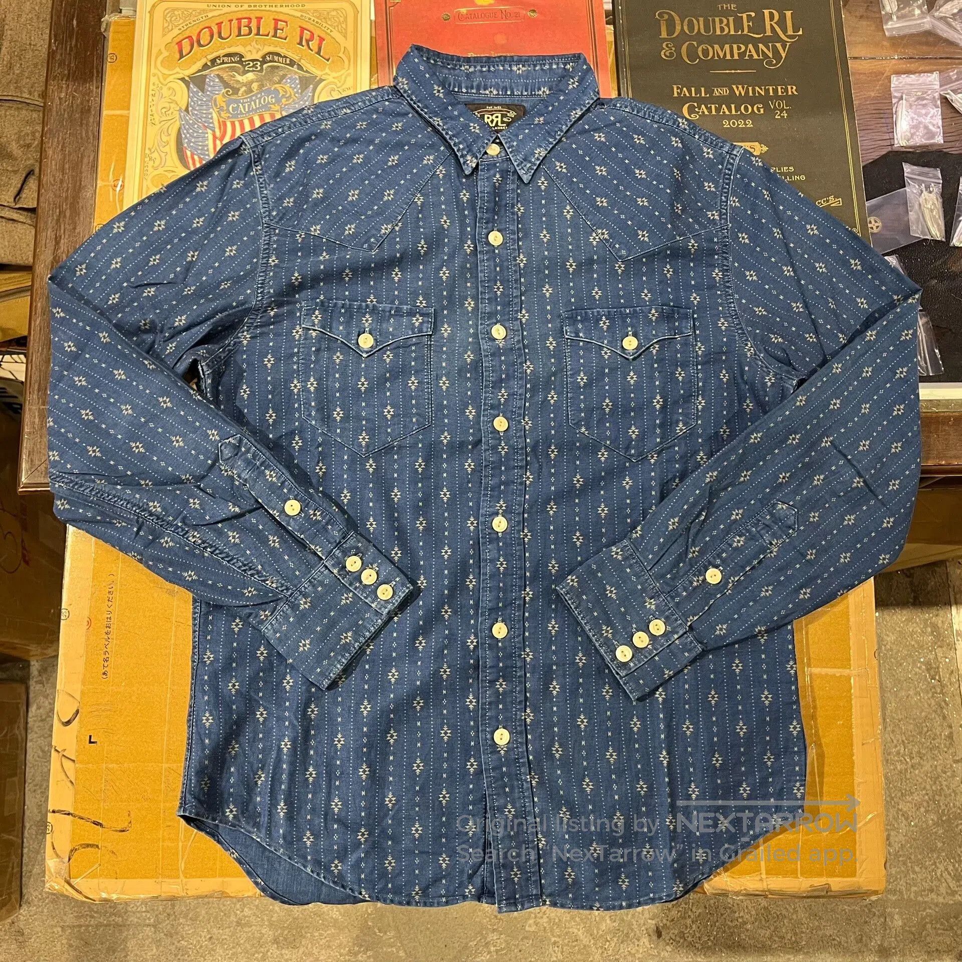 RRL Rare Indigo Dyed Print Shirt.