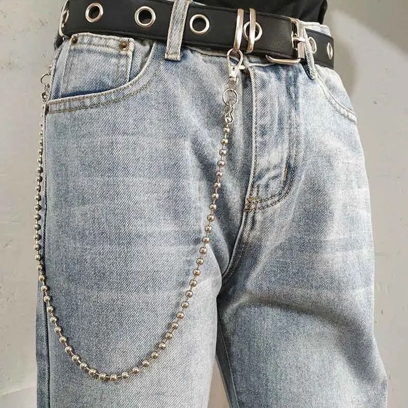 Jewelry Wallet Belt Chain Ball Metal Trousers in Silver, Men's