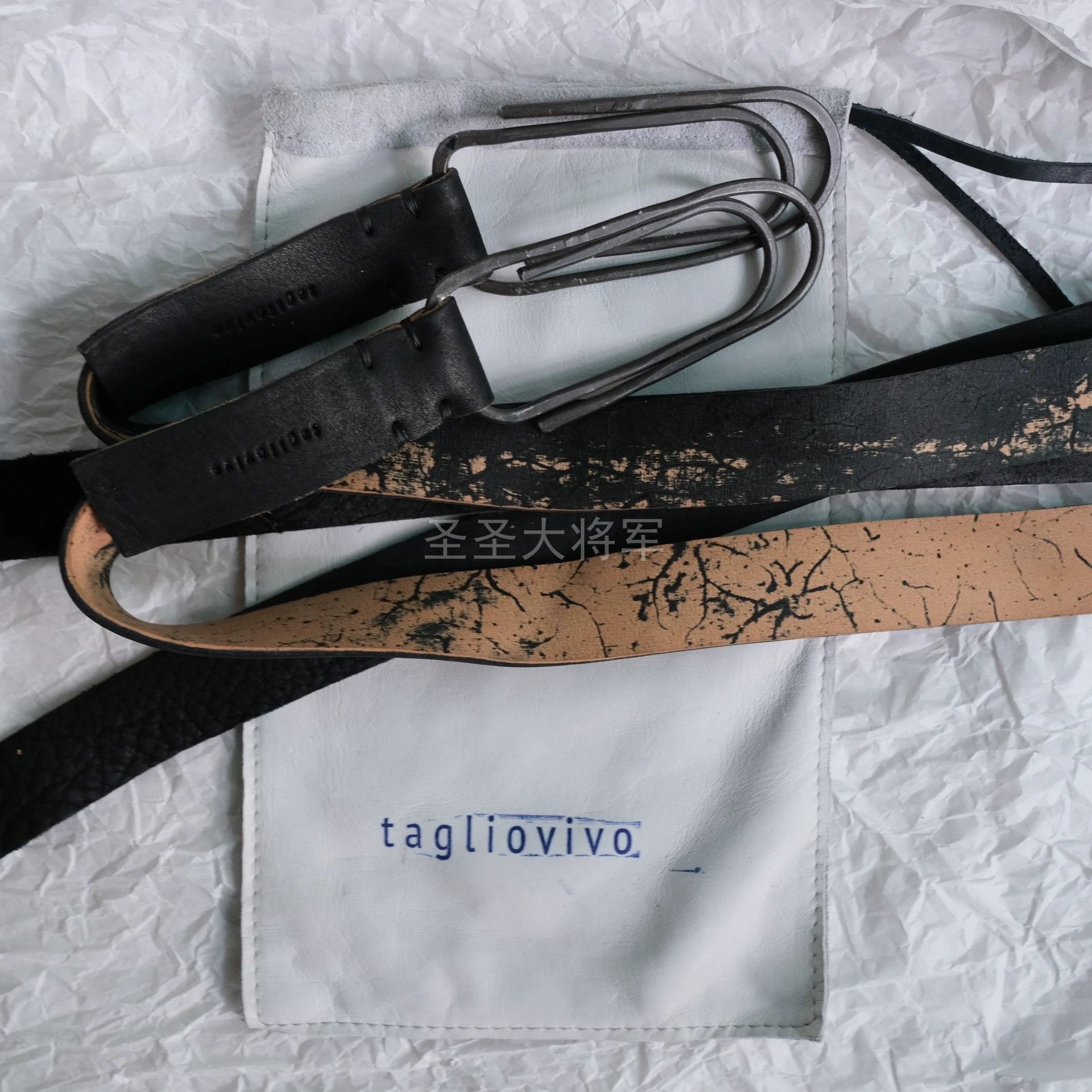 Tagliovivo Tagliovivo Vintage Natural Leather Iron Buckle Long Belt Size ONE SIZE - 3 Thumbnail