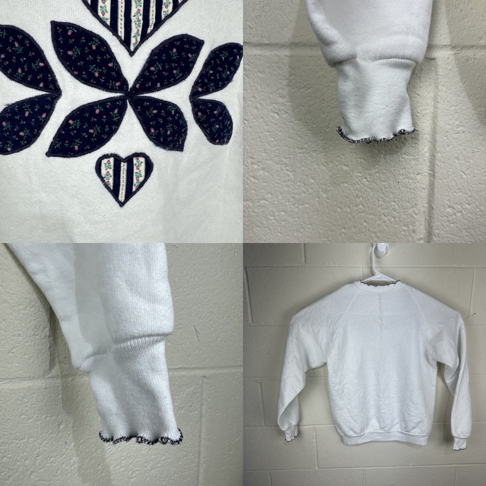 Jerzees VINTAGE Grandma Core Sweatshirt White Heart Patchwork Adult Large USA Made Jerseys Size US L / EU 52-54 / 3 - 9 Thumbnail