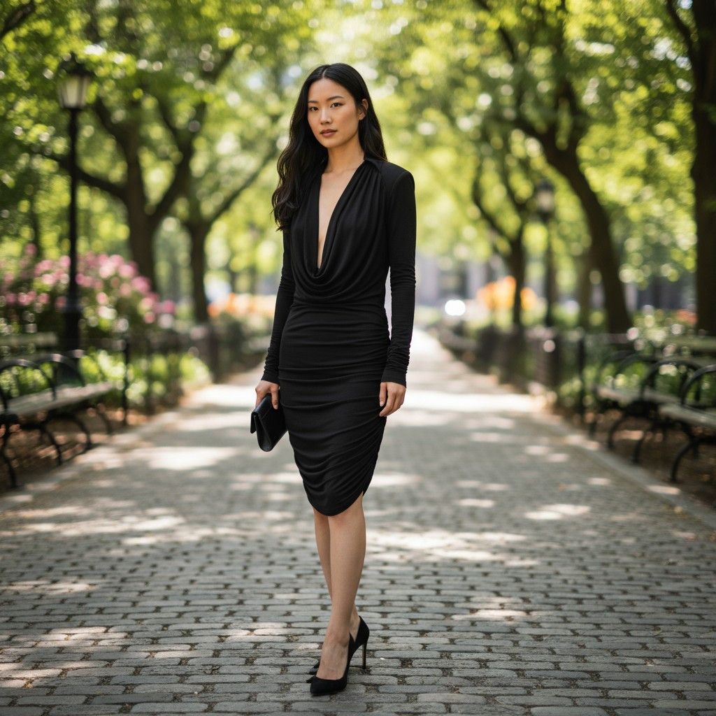 GAUGE81 Long Sleeve Cowl Neck Dress | Black | Viscose Lined Bodycon Size M / US 6-8 / IT 42-44 - 1 Thumbnail