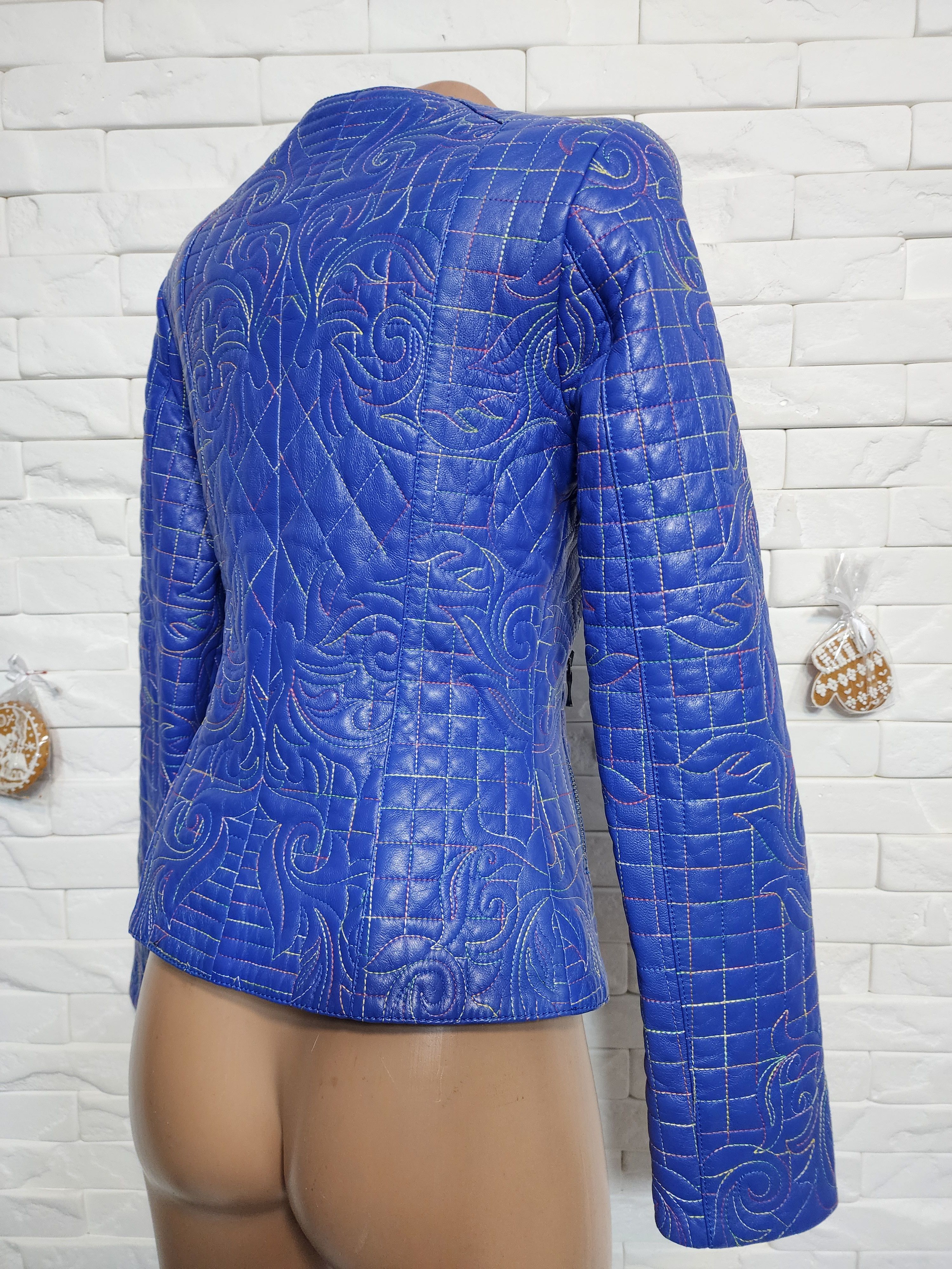 Other Blue Leather Jacket: Women's Fitted Moto Style Size XS / US 0-2 / IT 36-38 - 5 Thumbnail