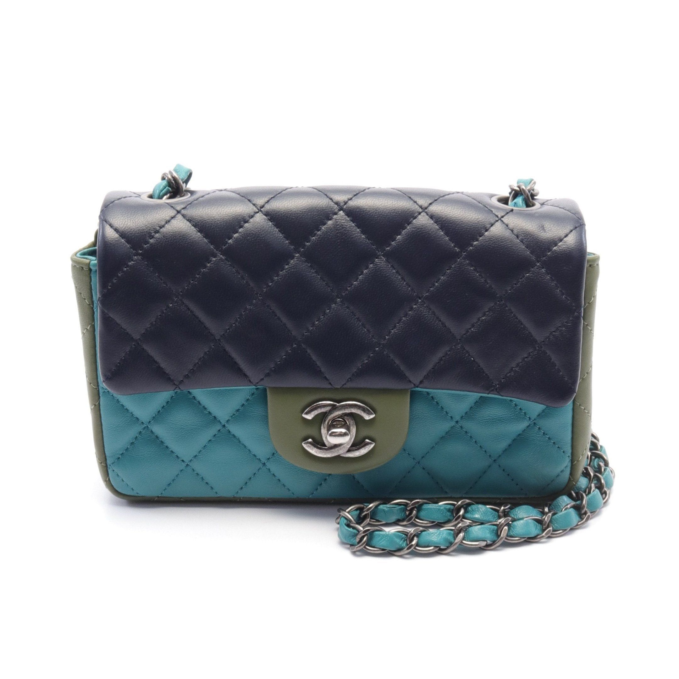Chanel Chanel Mini Matelasse 20 Chain Shoulder Bag Lambskin Navy Blue Green Khaki Antique Silver Hardware Size ONE SIZE - 1 Thumbnail