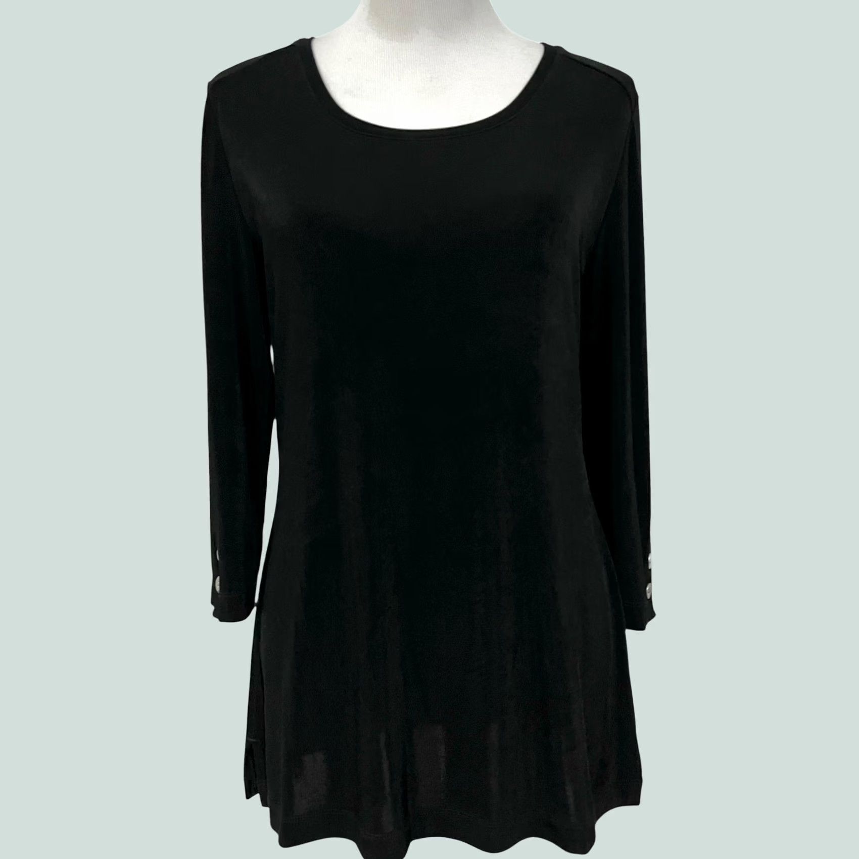 Vintage Chico’s Travelers Black Slinky Tunic Top Long Sleeve Button Scoop Neck Sz M Blouse Womens Regular XS? Size M / US 6-8 / IT 42-44 - 1 Thumbnail