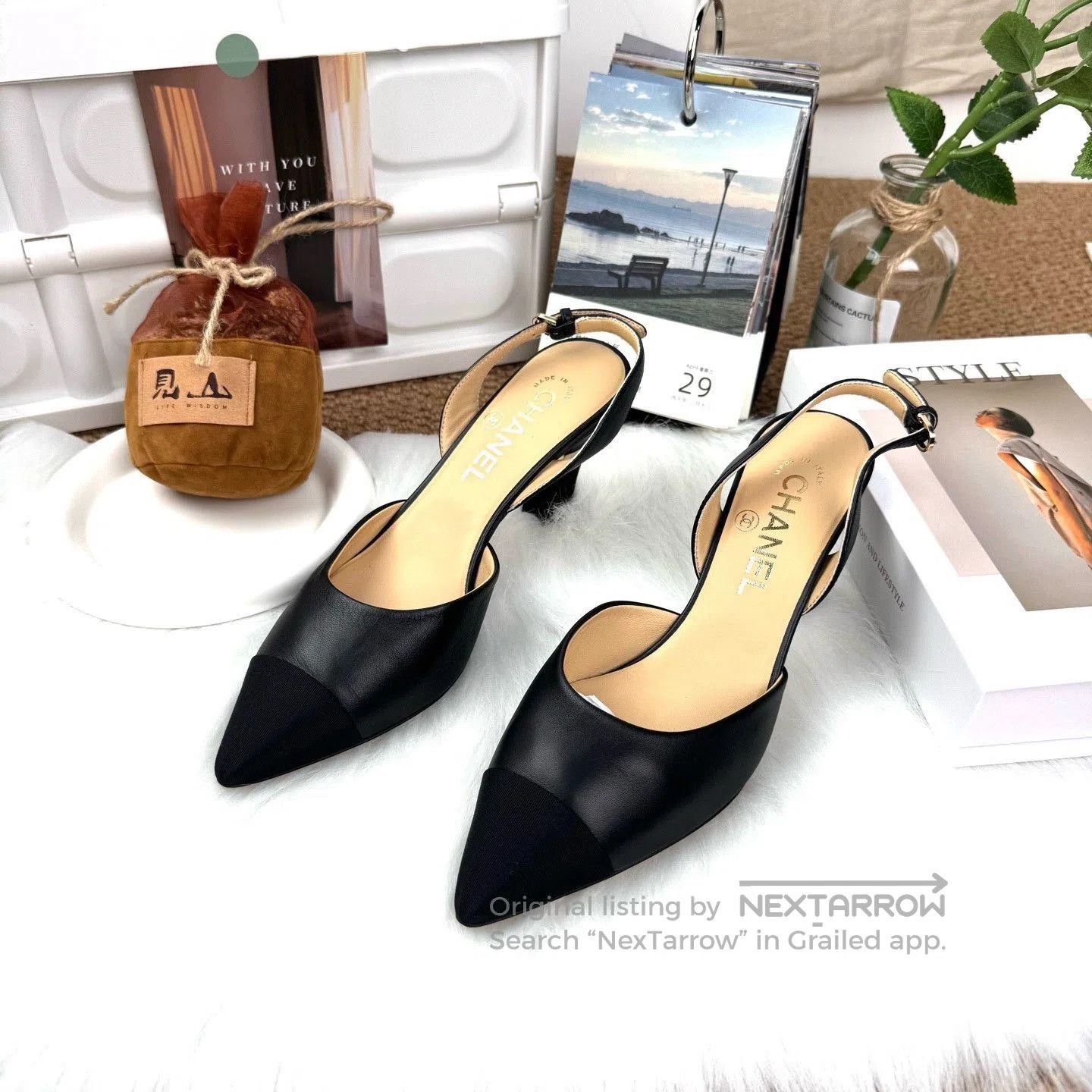 Chanel Chanel Black Leather Pointed Toe Heels. Size US 5.5 / IT 35.5 - 1 Thumbnail