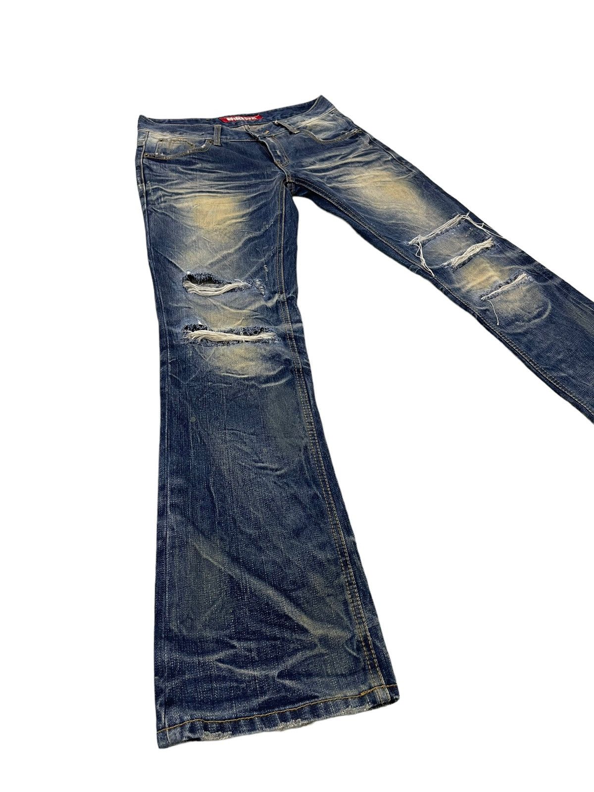 image of Hype x Hysteric Glamour Slight Flare Jeans Rubber Soul Faded Distress Boot Cut 77 in Blue (Size 30)