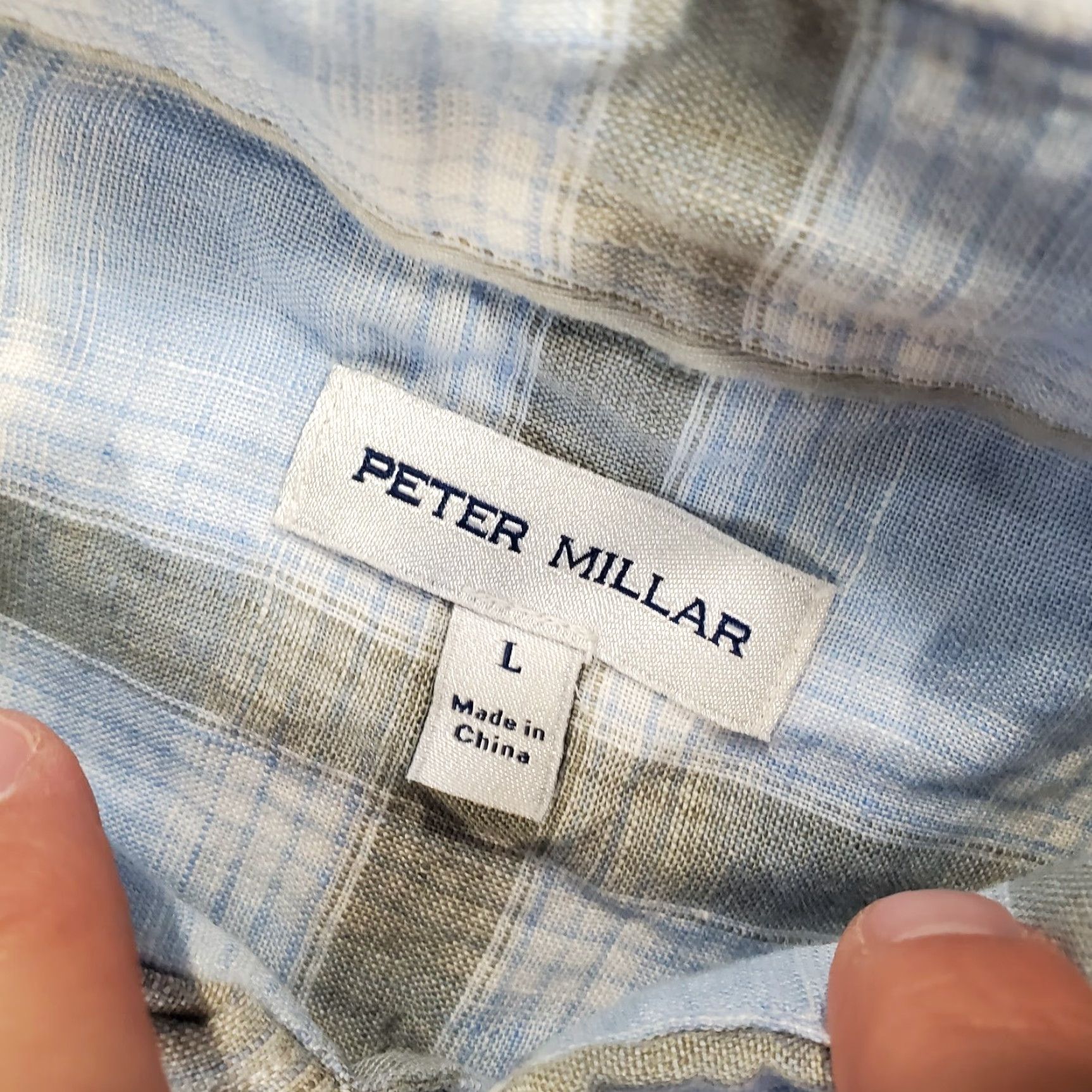Peter Millar Peter Millar Linen Shirt Mens Large Blue White Button Up Long Sleeve Collar Size US L / EU 52-54 / 3 - 8 Thumbnail