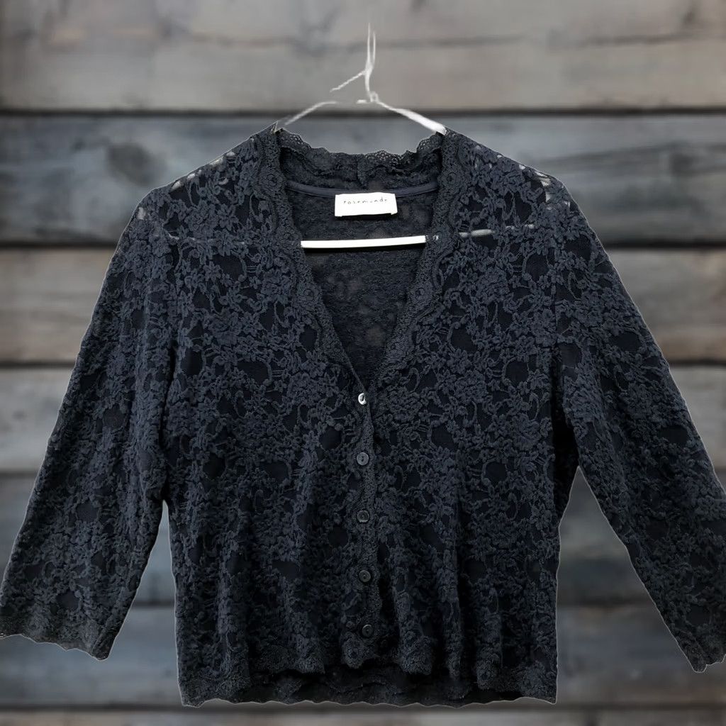 Vintage Rosemunde Copenhagen Cardigan Womens L Navy Blue Lace V-neck 3/4 Sleeve Size L / US 10 / IT 46 - 1 Thumbnail