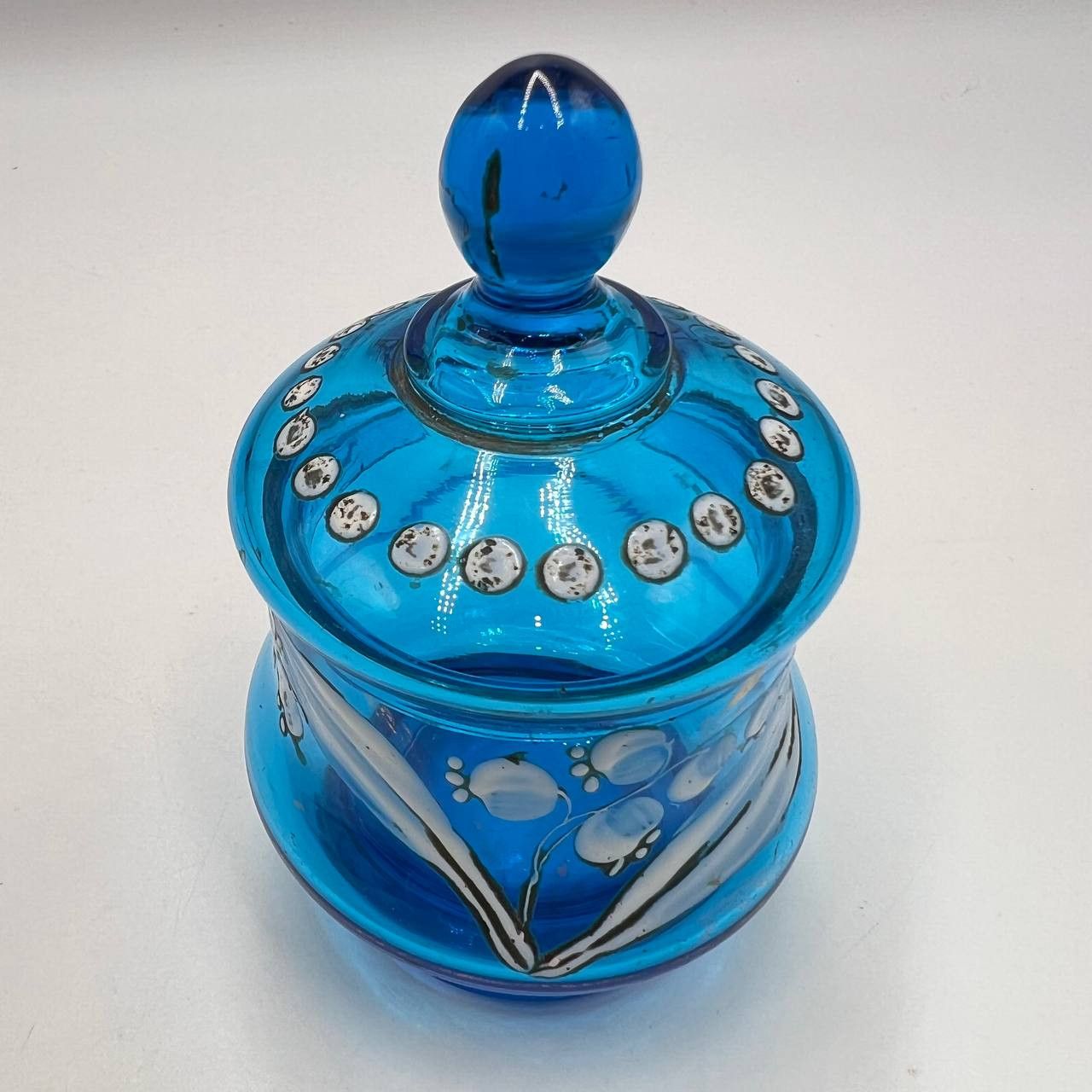 Other 1900 Antique Imperial Turquoise Glas Candy Jar Trinket Box Size ONE SIZE - 2 Thumbnail