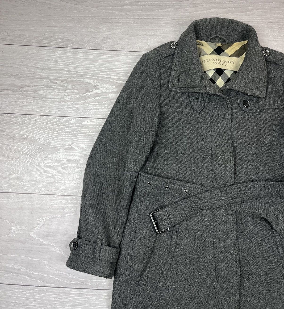 Burberry Burberry Brit Luxury Grey Wool Belted Coat Jacket Size XL / US 12-14 / IT 48-50 - 3 Thumbnail