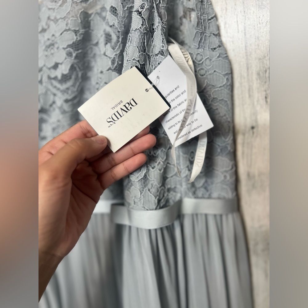 Other David’s Bridal One-Shoulder Lace Chiffon Gown – Misty Blue – Size XL / US 12-14 / IT 48-50 - 3 Thumbnail