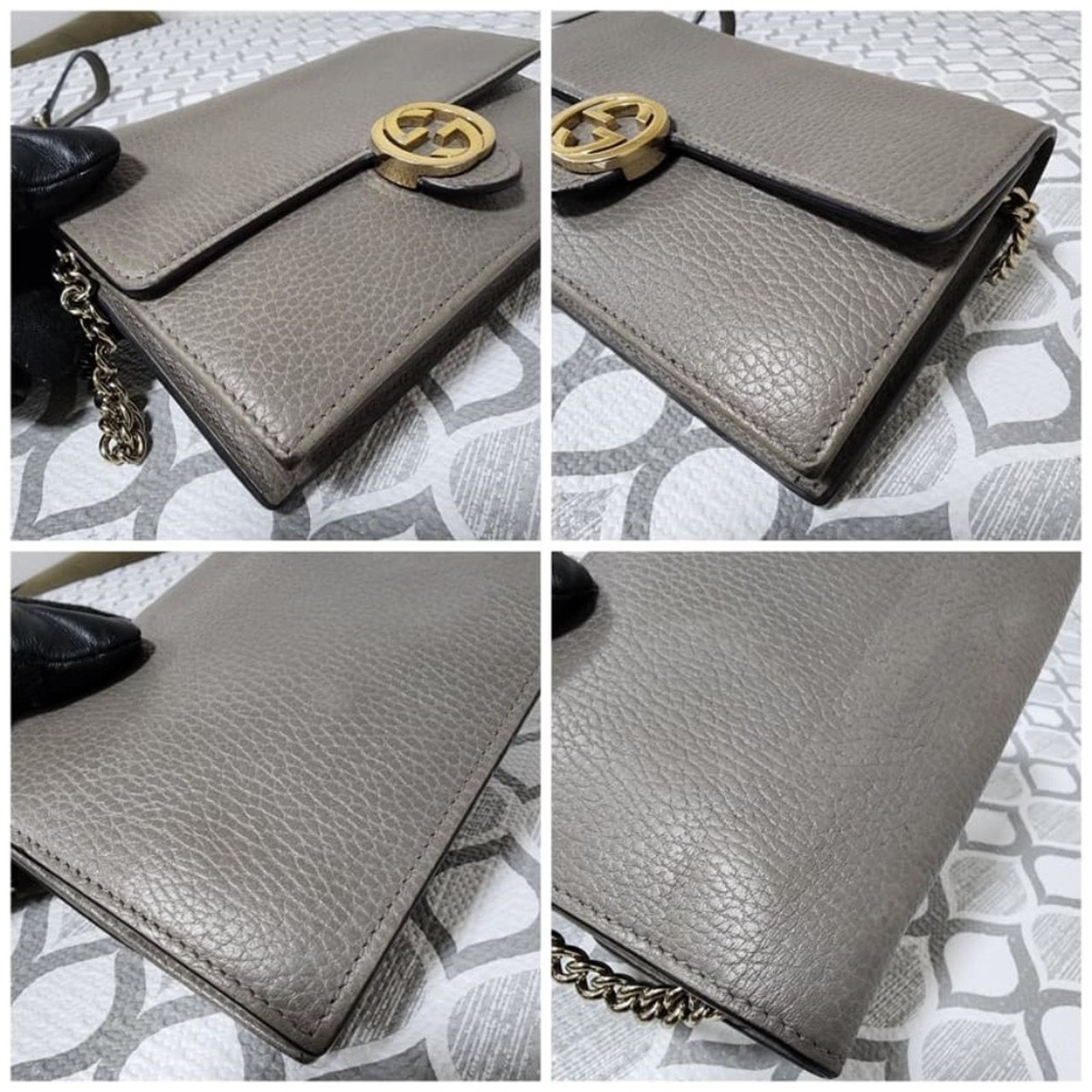 Gucci GUCCI Leather Interlocking G Dollar Flap Walet On Chain Grey Size ONE SIZE - 11 Thumbnail