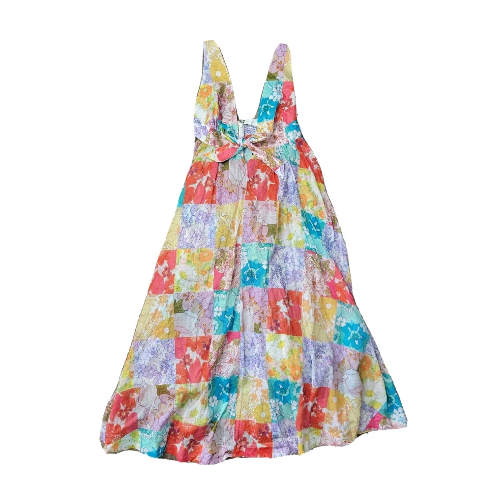 image of Zimmermann 2 Women's Size 8 Floral Sun Dress Cotton Strappy Knot Tie Front in White