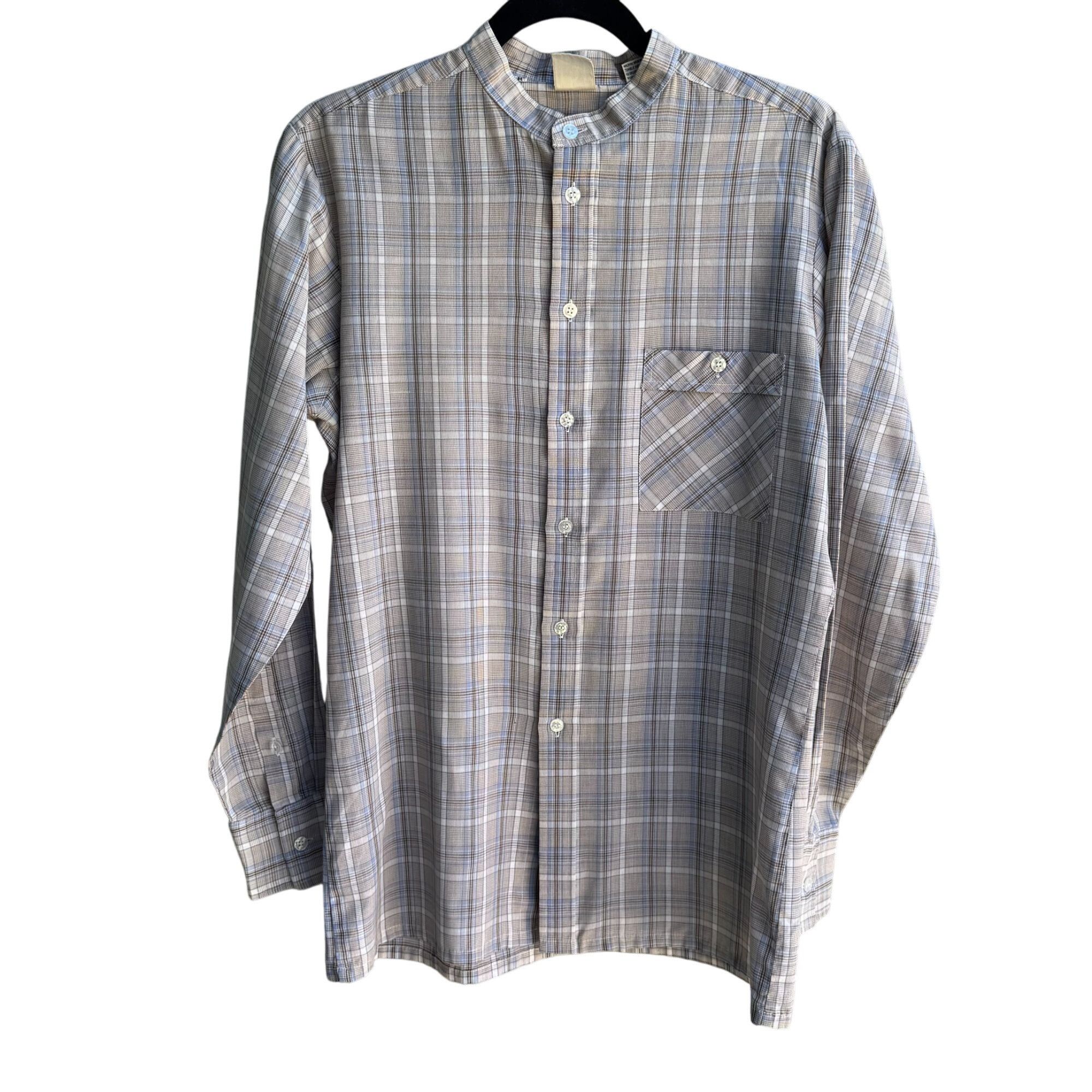Other ESM Vintage Mens Band Collar Button-Up Blue Brown Retro Prep Size US M / EU 48-50 / 2 - 1 Thumbnail