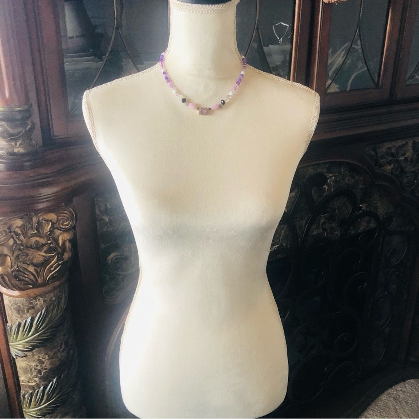 Handmade Handcrafted opal amethyst moon glow crystal beaded necklace Size ONE SIZE - 5 Thumbnail