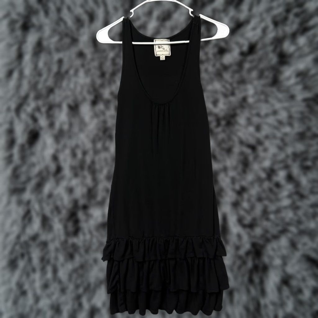 Vintage Pink Rose Dress Tank Shift Small Black Tiered Ruffle Hem Boho Sleeveless Stretch Juniors S Size S / US 4 / IT 40 - 1 Thumbnail