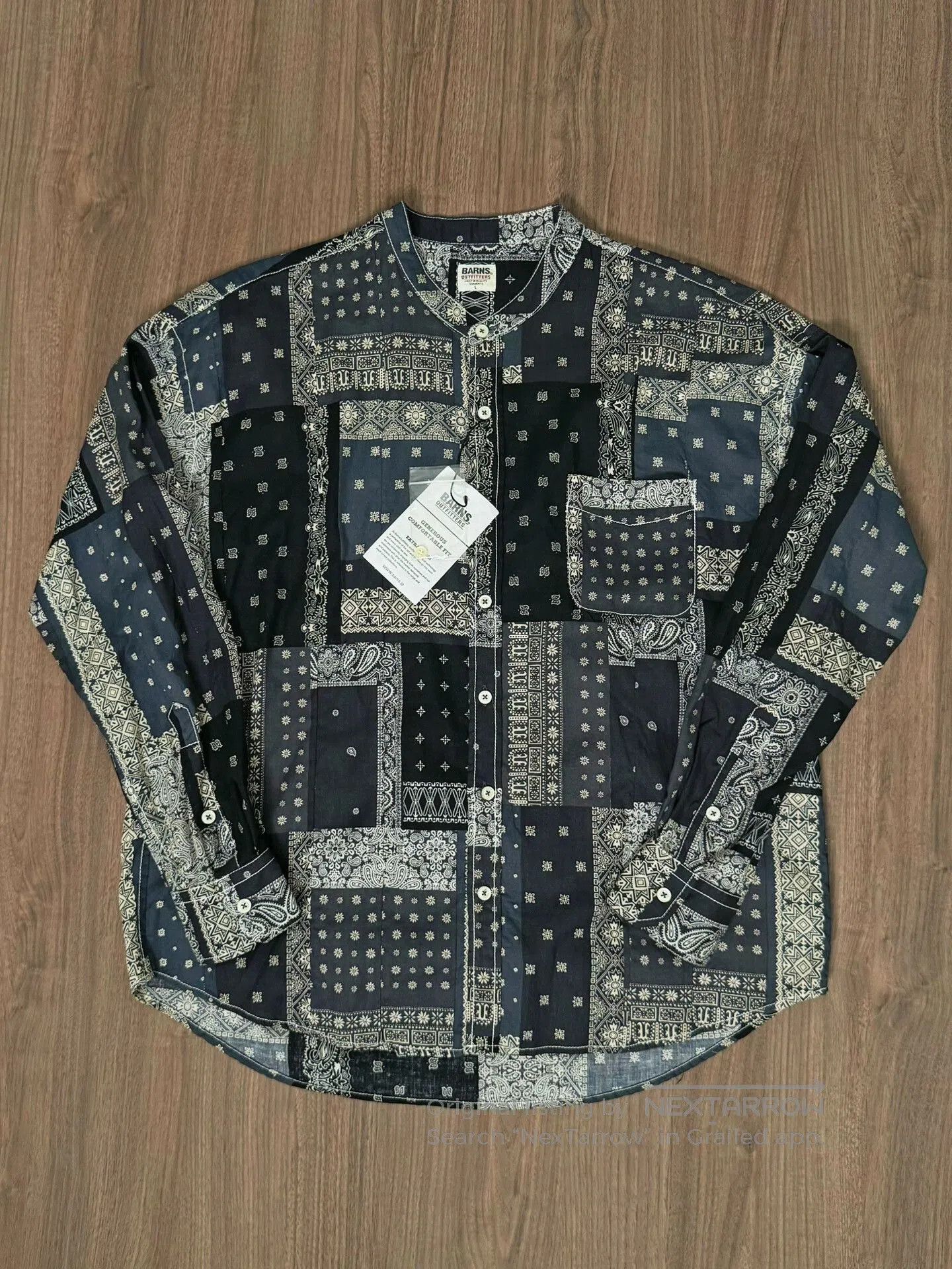 BARNS OUTFITTERS BARNS Indigo Paisley Stand Collar Cotton Shirt. Size US M / EU 48-50 / 2 - 1 Thumbnail
