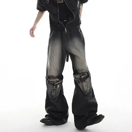 VIBE Bell-bottomed jeans wide legs straight with a joint punk Size US 32 / EU 48 - 4 Thumbnail