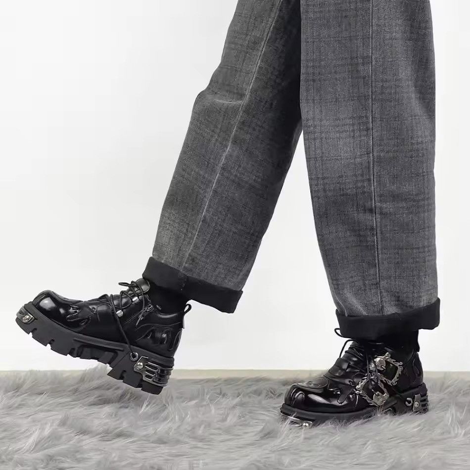 Other Gothic Punk Motorcycle Platform Metal Split Leather Boots Size US 11 / EU 44 - 4 Thumbnail