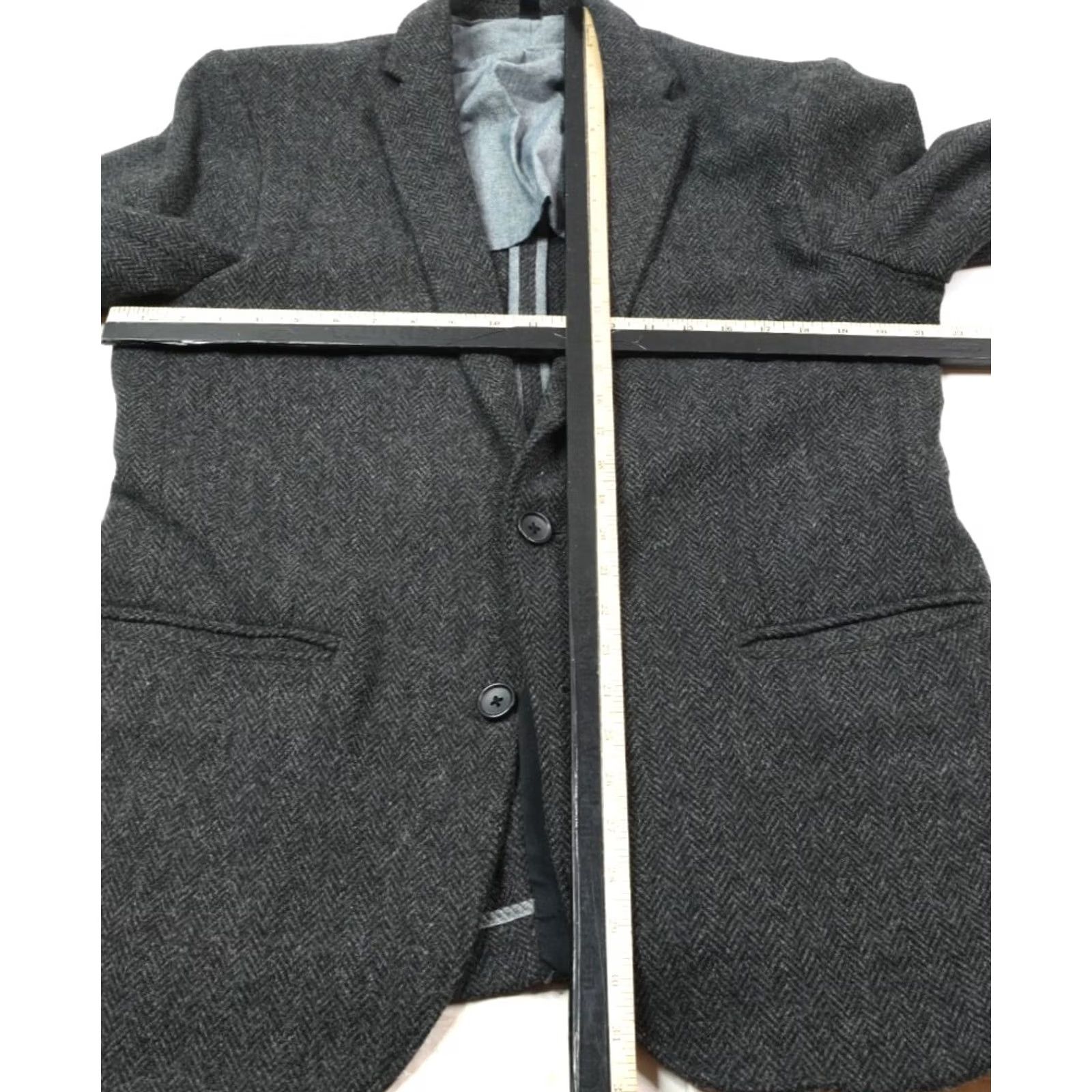 J.Crew J.Crew Blazer Mens 42R Gray Herringbone Tweed Wool Two-Button Regular Fit Size 42R - 6 Thumbnail