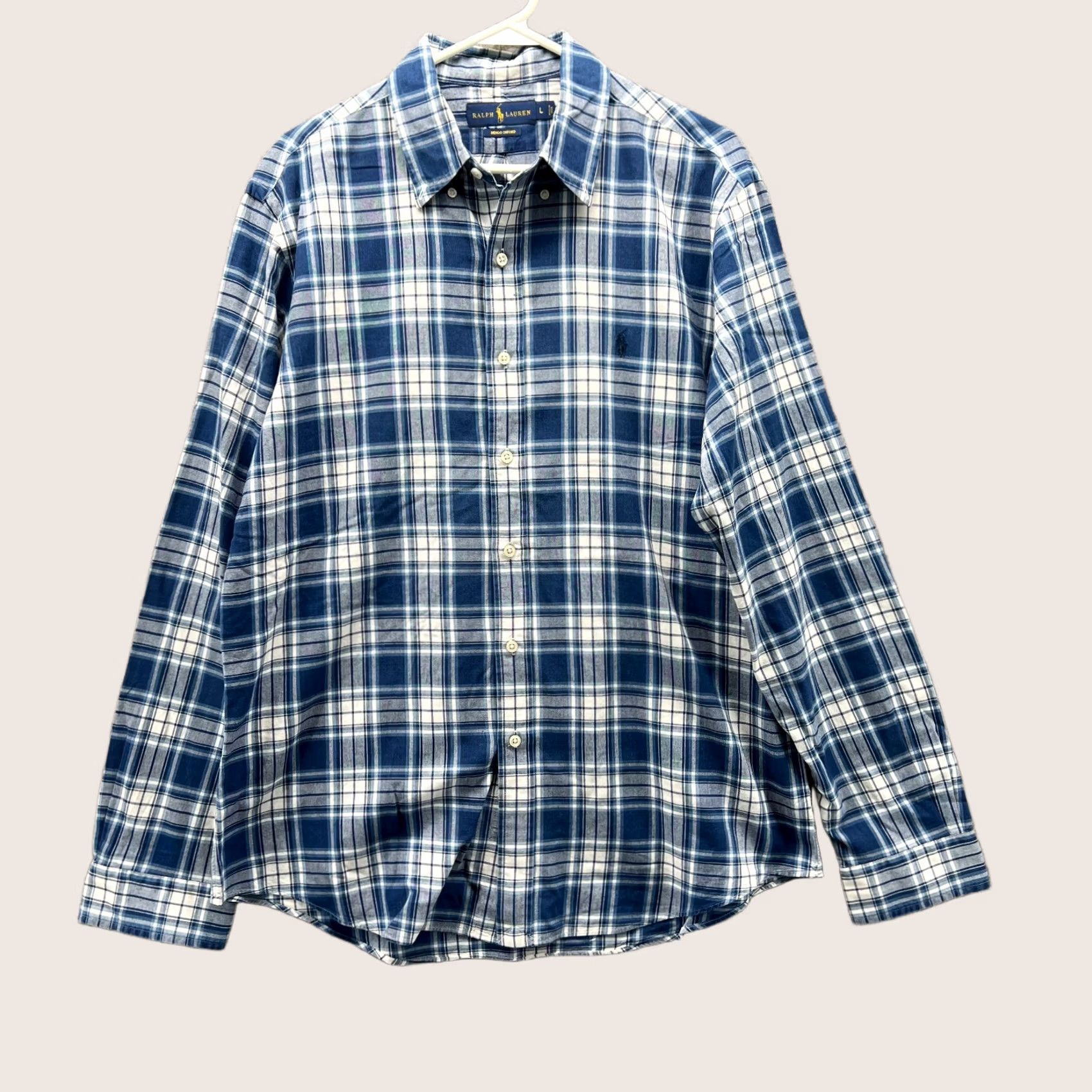 Polo Ralph Lauren VINTAGE Polo Ralph Lauren Shirt Mens Large Blue Button-Down Indigo Oxford Plaid Size US L / EU 52-54 / 3 - 1 Thumbnail