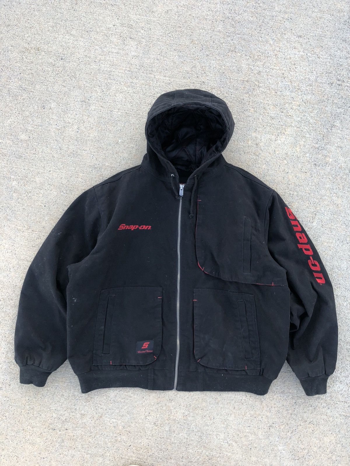 image of Carhartt x Vintage Y2K Snap On Zip Up Faded Black Heavy Jacket, Men's (Size XL)