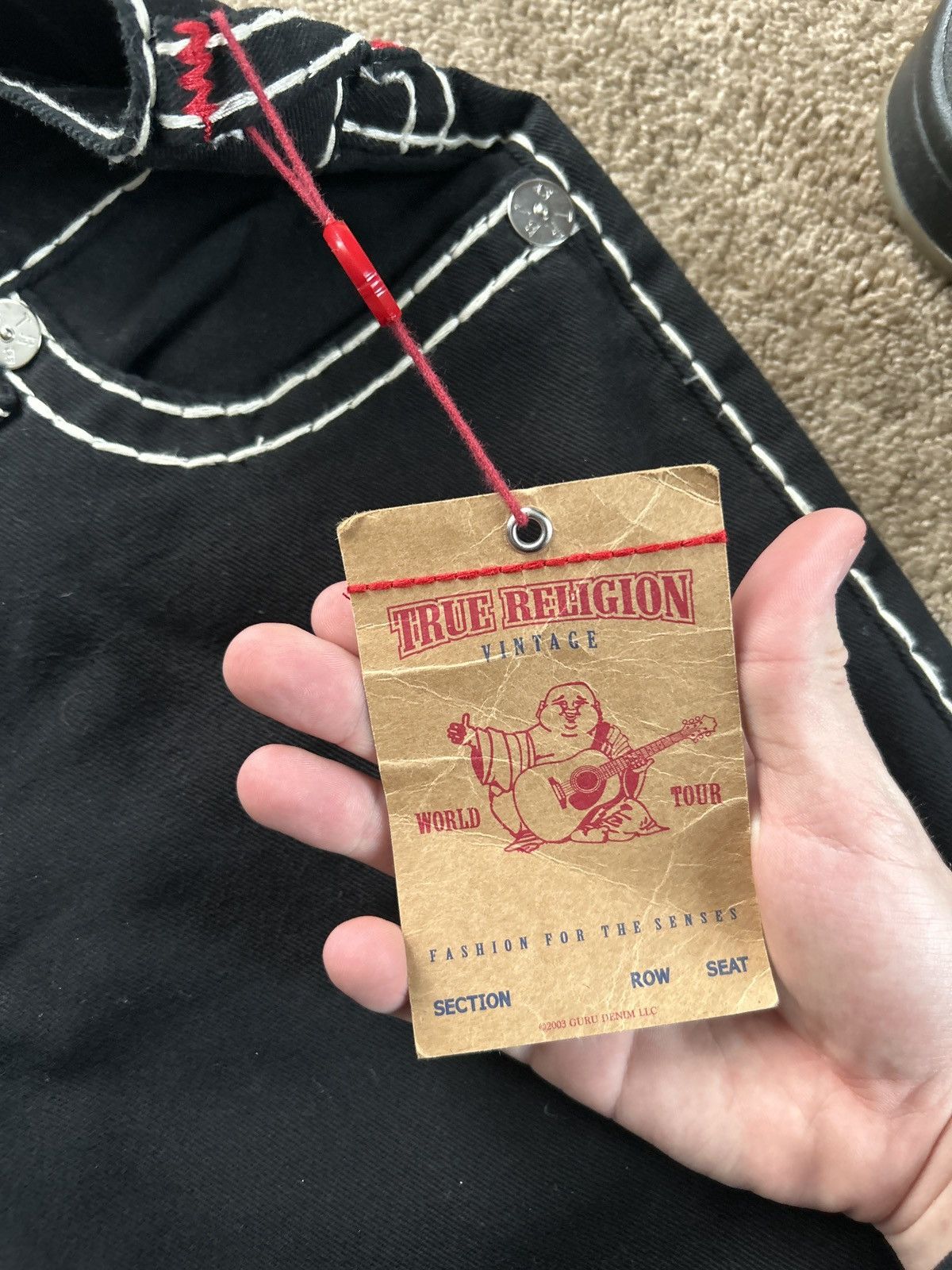 Designer × True Religion Very Rare Trues Ricky Straight black/red white stitching! Size US 30 / EU 46 - 7 Thumbnail