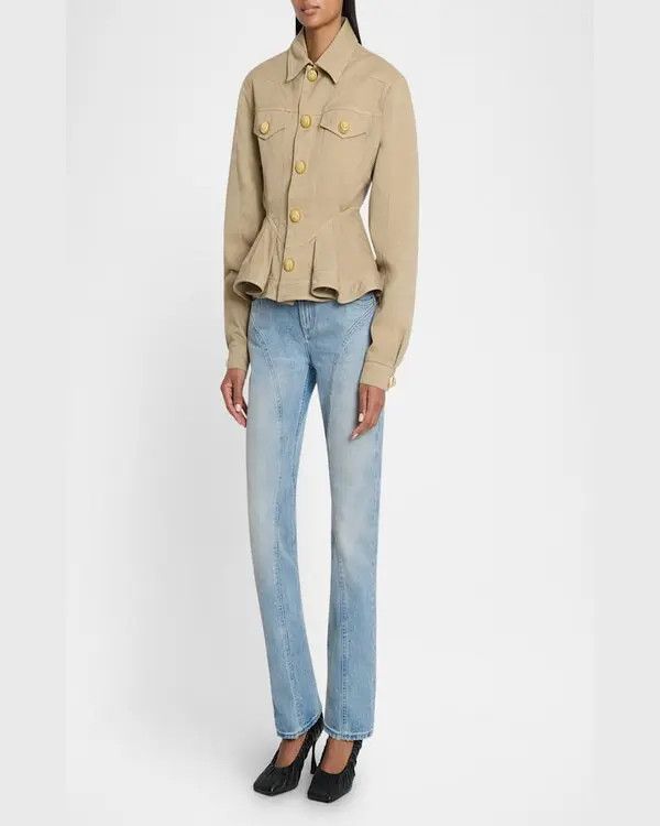Balmain o1s1wg111025 Ruffled Cotton Canvas Jacket in Beige Size S / US 4 / IT 40 - 4 Thumbnail