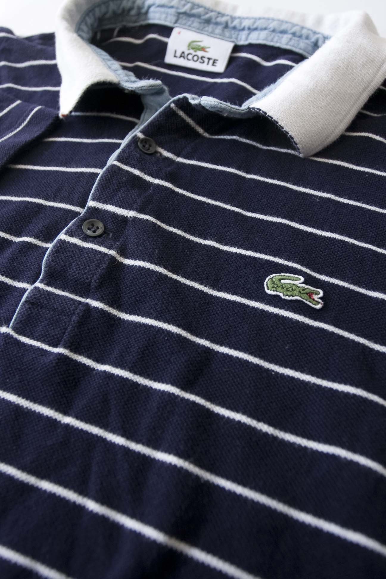 Lacoste Polo Size 4 /M Made in France Dark Blue Stripe