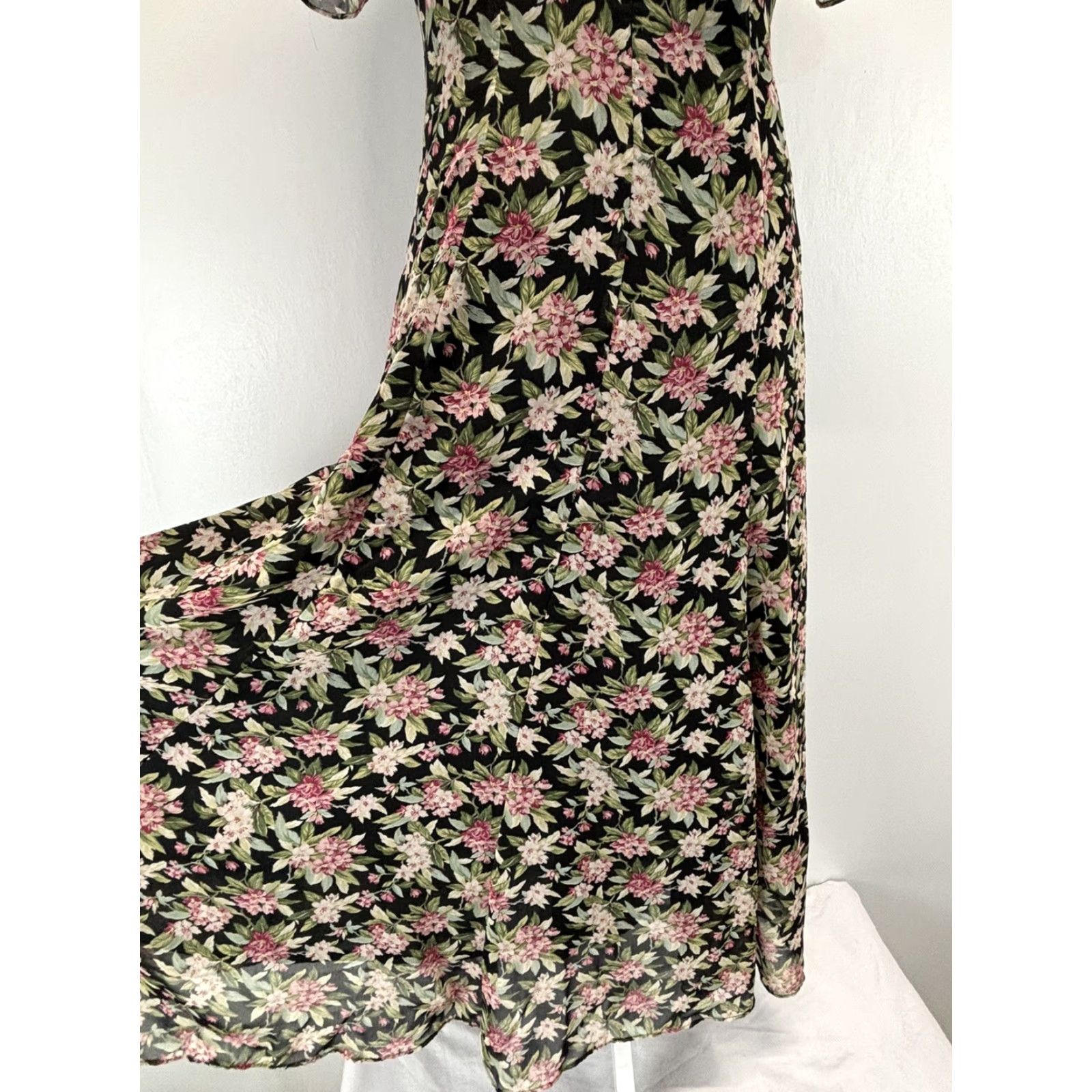 Holt Renfrew VINTAGE Cynthia Rowley x Holt Renfrew Floral Midi Dress Women's 6 Black Prairie Cottagecore 1980s US Mens/Womens Size M / US 6-8 / IT 42-44 - 6 Thumbnail