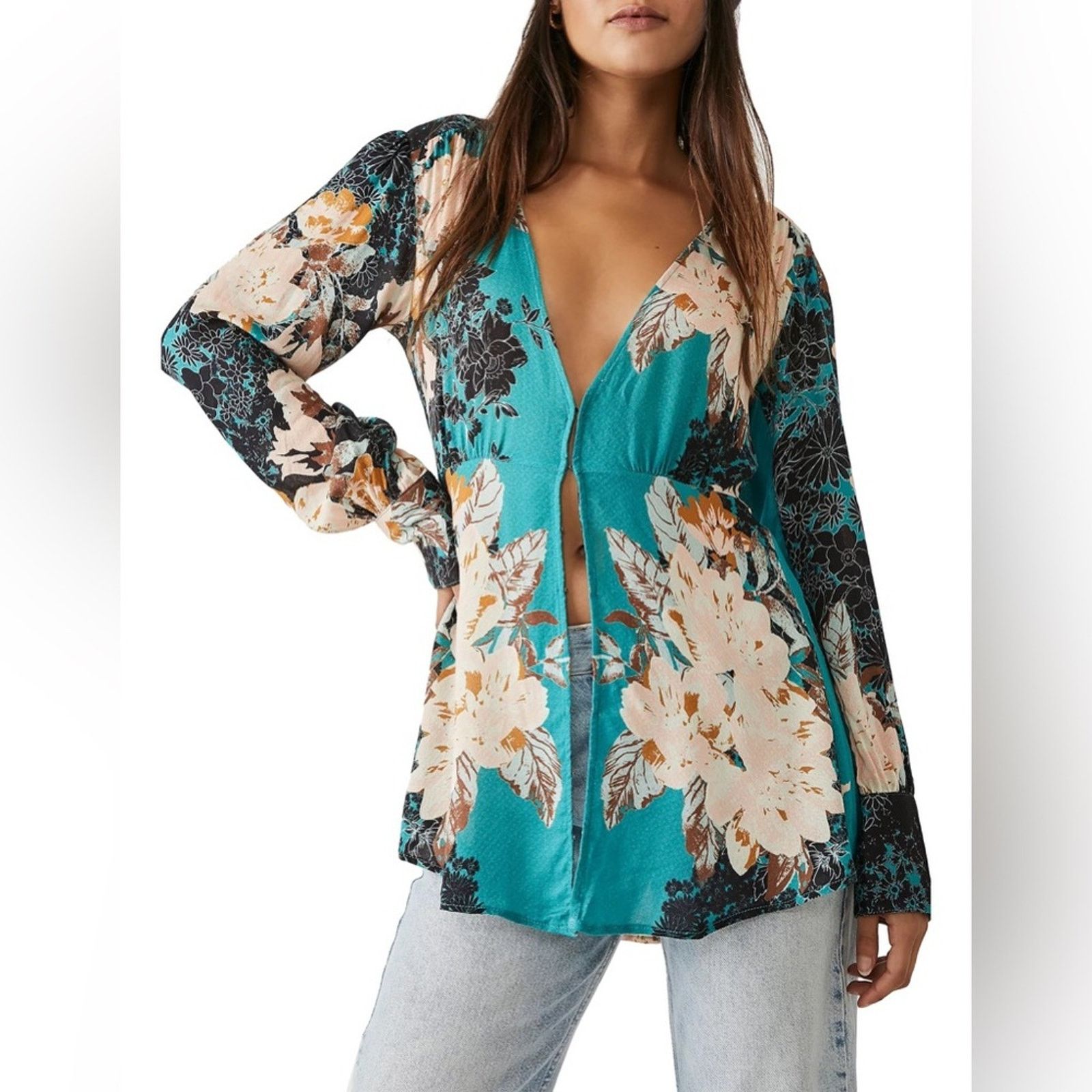 Free People 🎉LAST‎ PIECE🎉 Free People Mikayla Printed Tunic Green Size M / US 6-8 / IT 42-44 - 3 Thumbnail