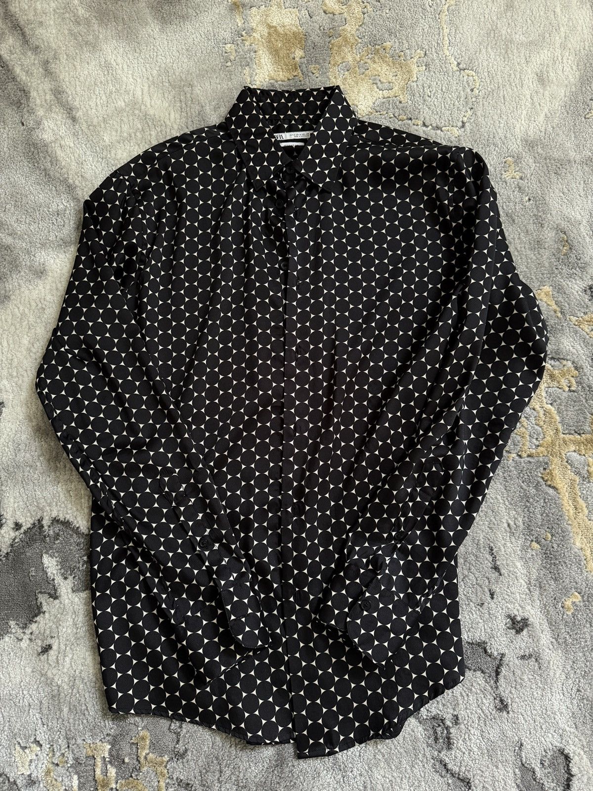 Zara Polka Dot Long Sleeve Button Up Flowy Silky Shirt