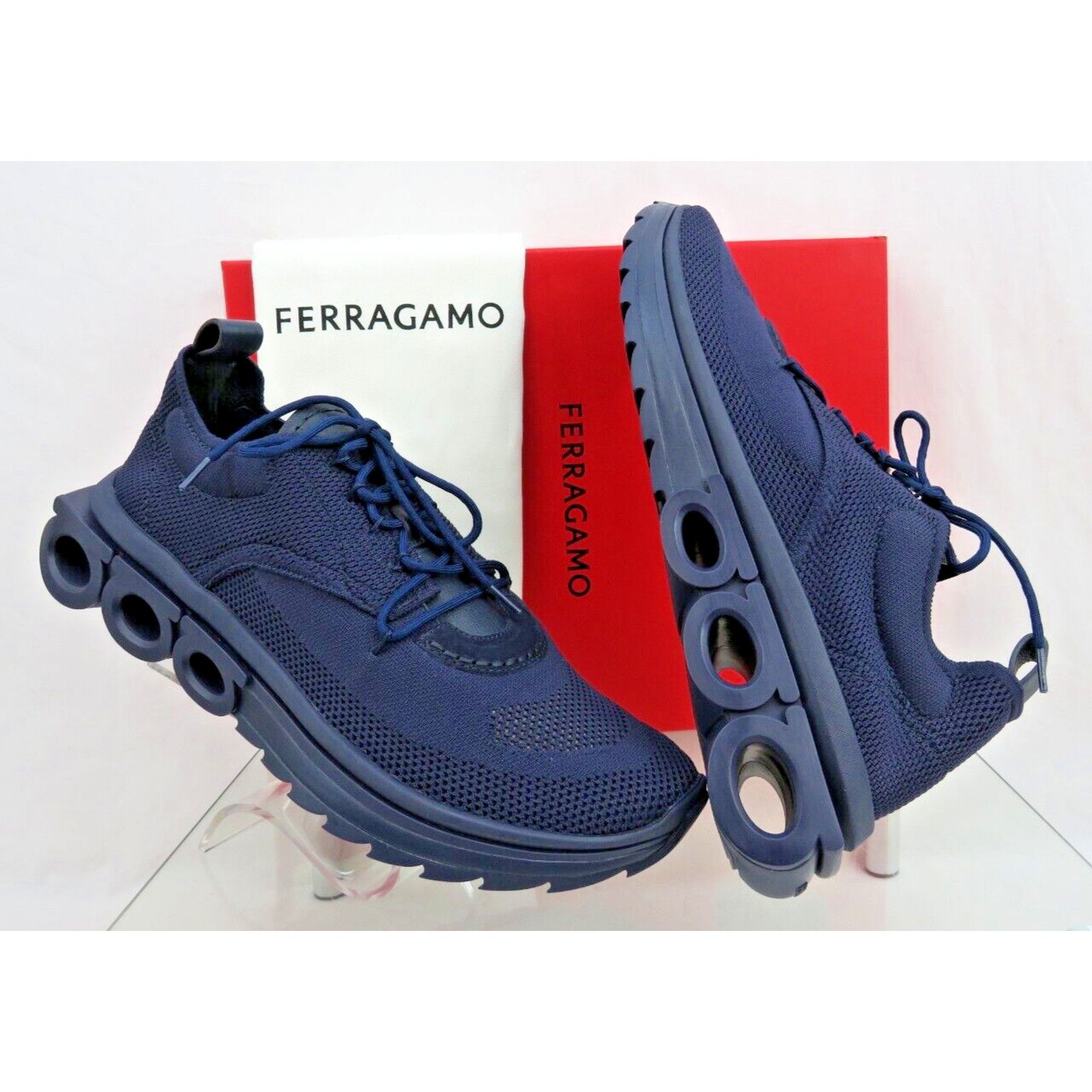 Salvatore Ferragamo FERRAGAMO DARK BLUE NIMA MESH LOGO LOW SNEAKERS 9 42 ITALY Size US 9 / EU 42 - 1 Thumbnail