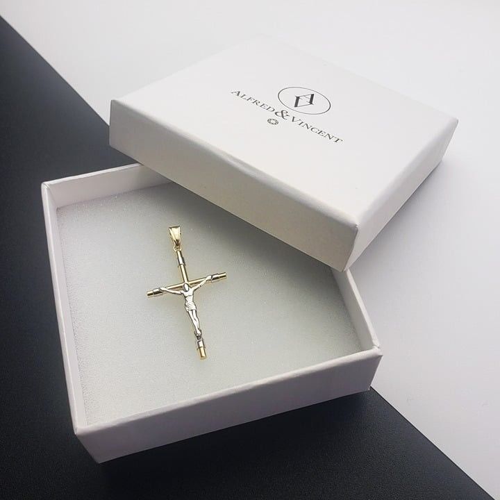 Other Jesus Latin Cross Pendant in 2-Tone 14k Yellow & White Gold Size ONE SIZE - 1 Thumbnail