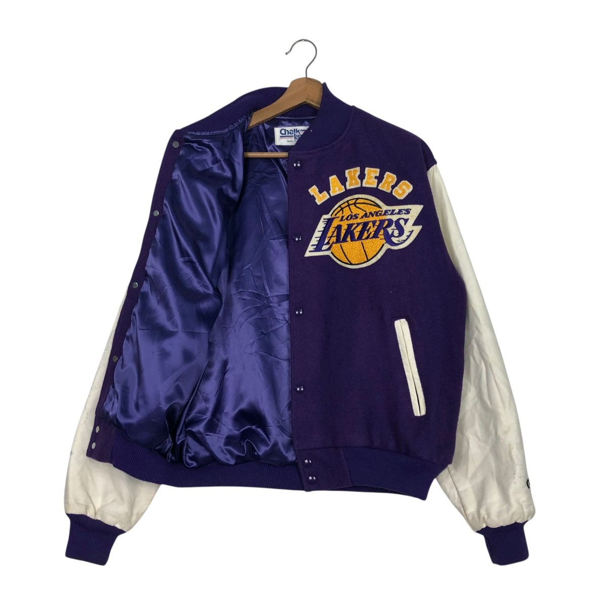 Chalk Line 🔥VINTAGE VARSITY LEATHER JACKET CHALK LINE LAKERS BIG LOGO Size US L / EU 52-54 / 3 - 13 Thumbnail