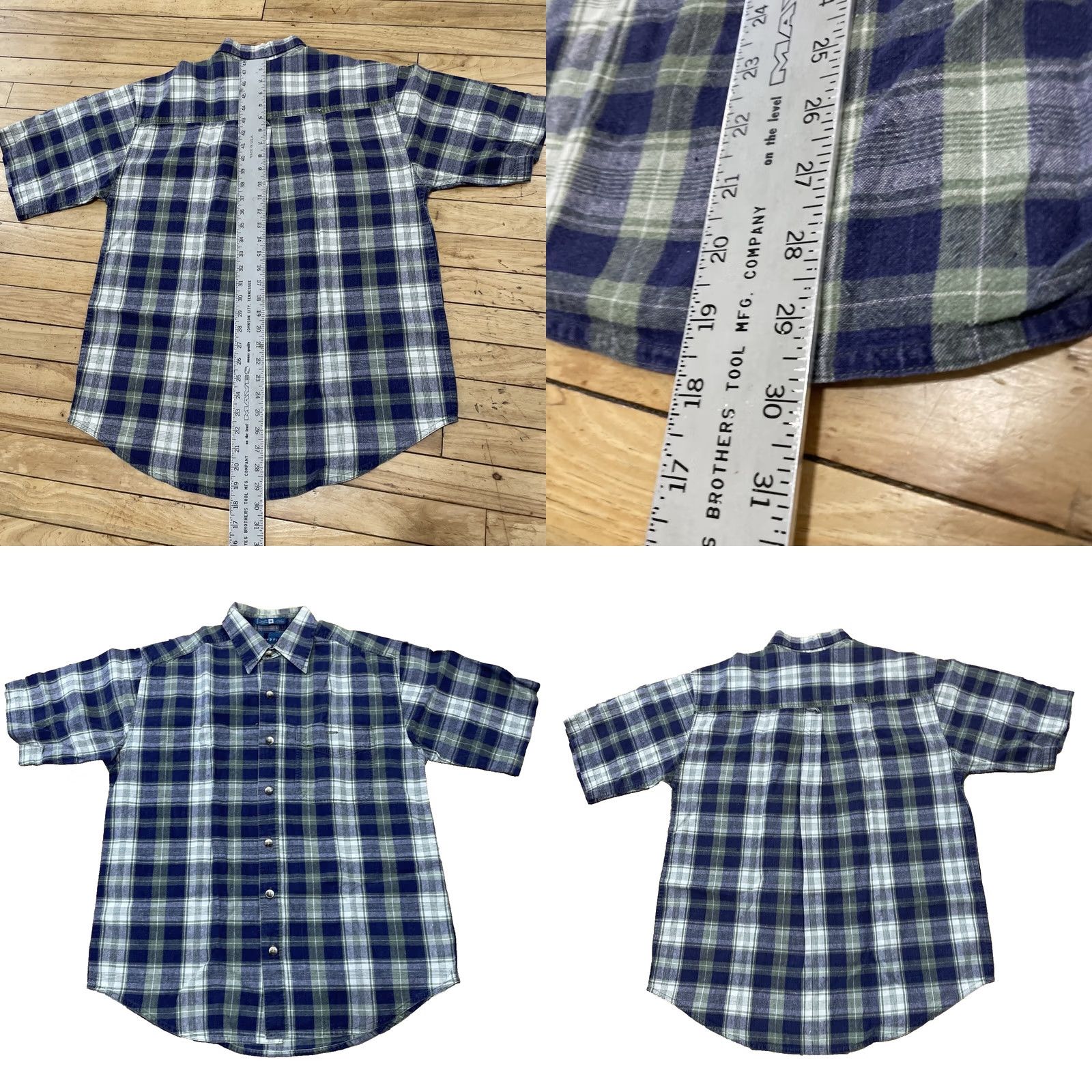 Vintage BLUEPRINT Shirt Men M Button-Up 44" Plaid Linen Cotton Vintage Blue Green Retro Short Sleeve Vintage Mens Size US M / EU 48-50 / 2 - 8 Thumbnail