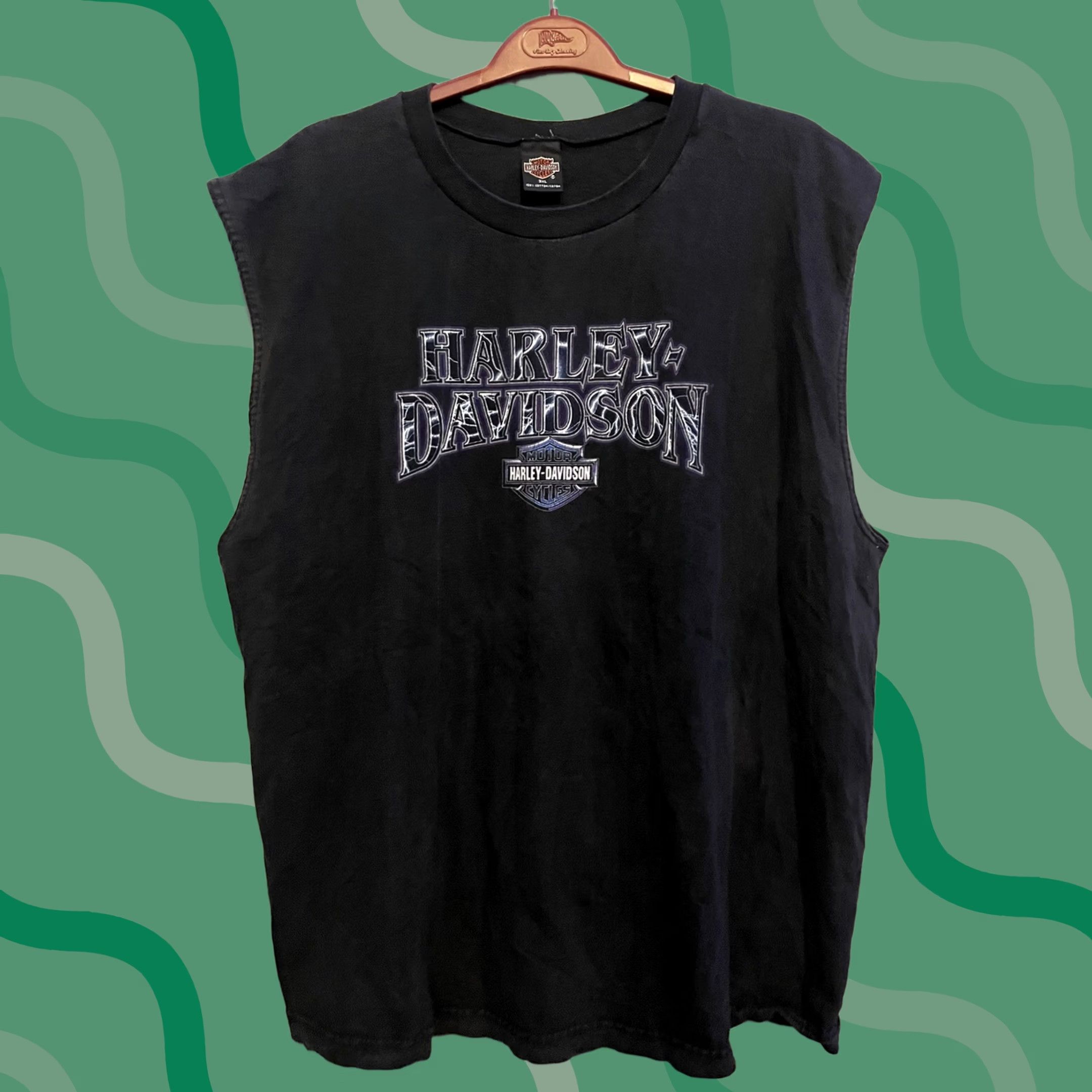 Harley Davidson VINTAGE Harley-Davidson Shirt 3XL Black Blue Thunder Lightening Tank Top Unisex 1990s Grunge Shirt Mens Womens Size US XXL / EU 58 / 5 - 1 Thumbnail