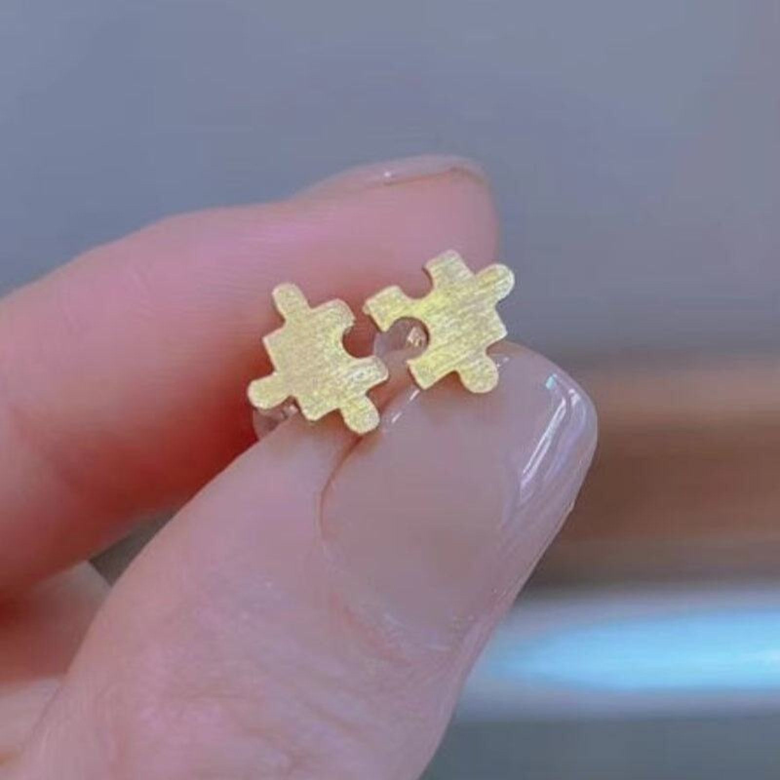 Other Puzzle Piece Stud Earrings Sterling Silver 14K Gold Plated Size ONE SIZE - 1 Thumbnail