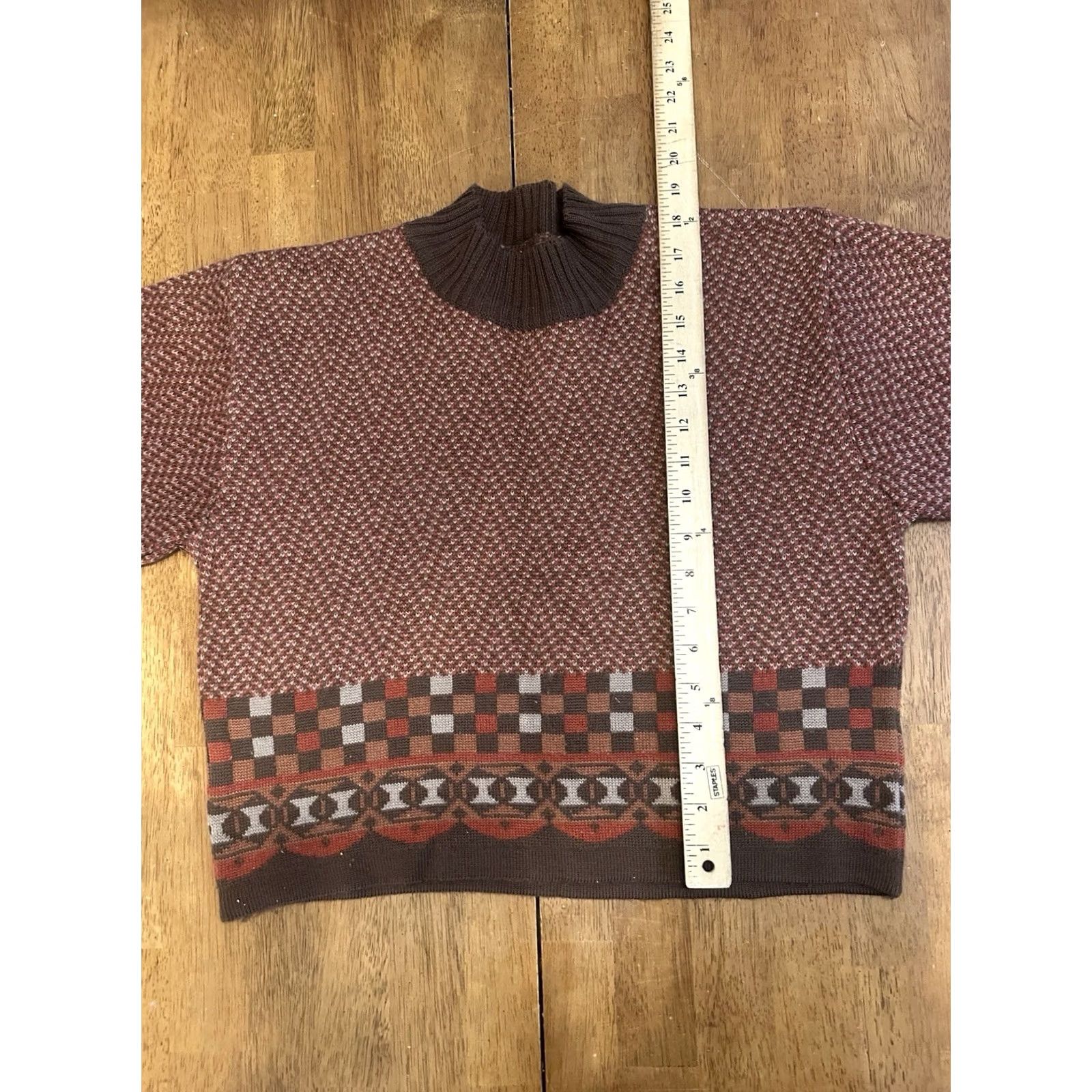 Vintage VINTAGE Gazelle Sweater Medium Crop Red Aztec 90s Y2K Knit Size M / US 6-8 / IT 42-44 - 6 Thumbnail