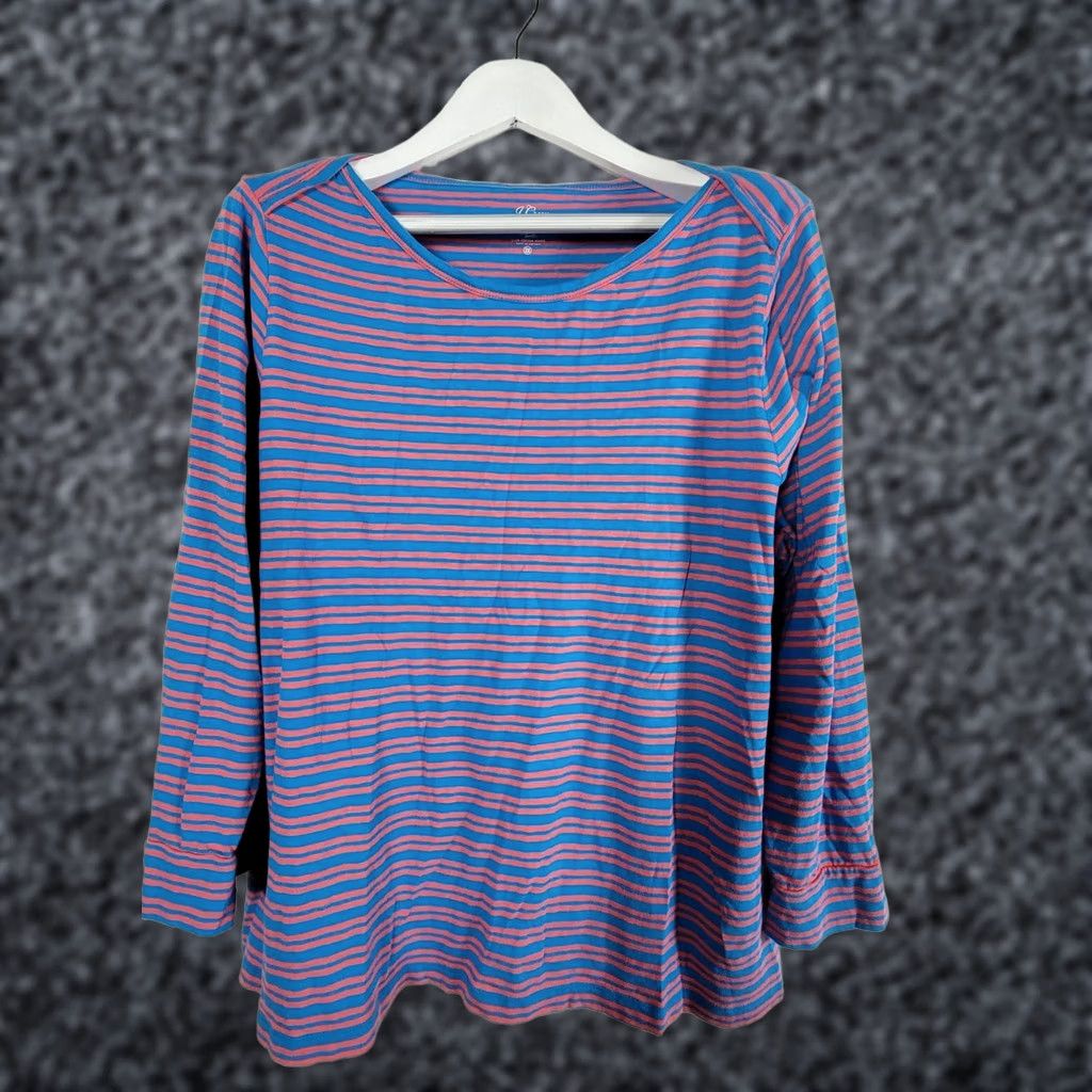 J.Crew J. Crew Womens Striped Long Sleeve Tee Shirt 2X Blue & Pink Casual Slub Cotton Shirt Women Size XXL / US 16-18 / IT 52-54 - 1 Thumbnail