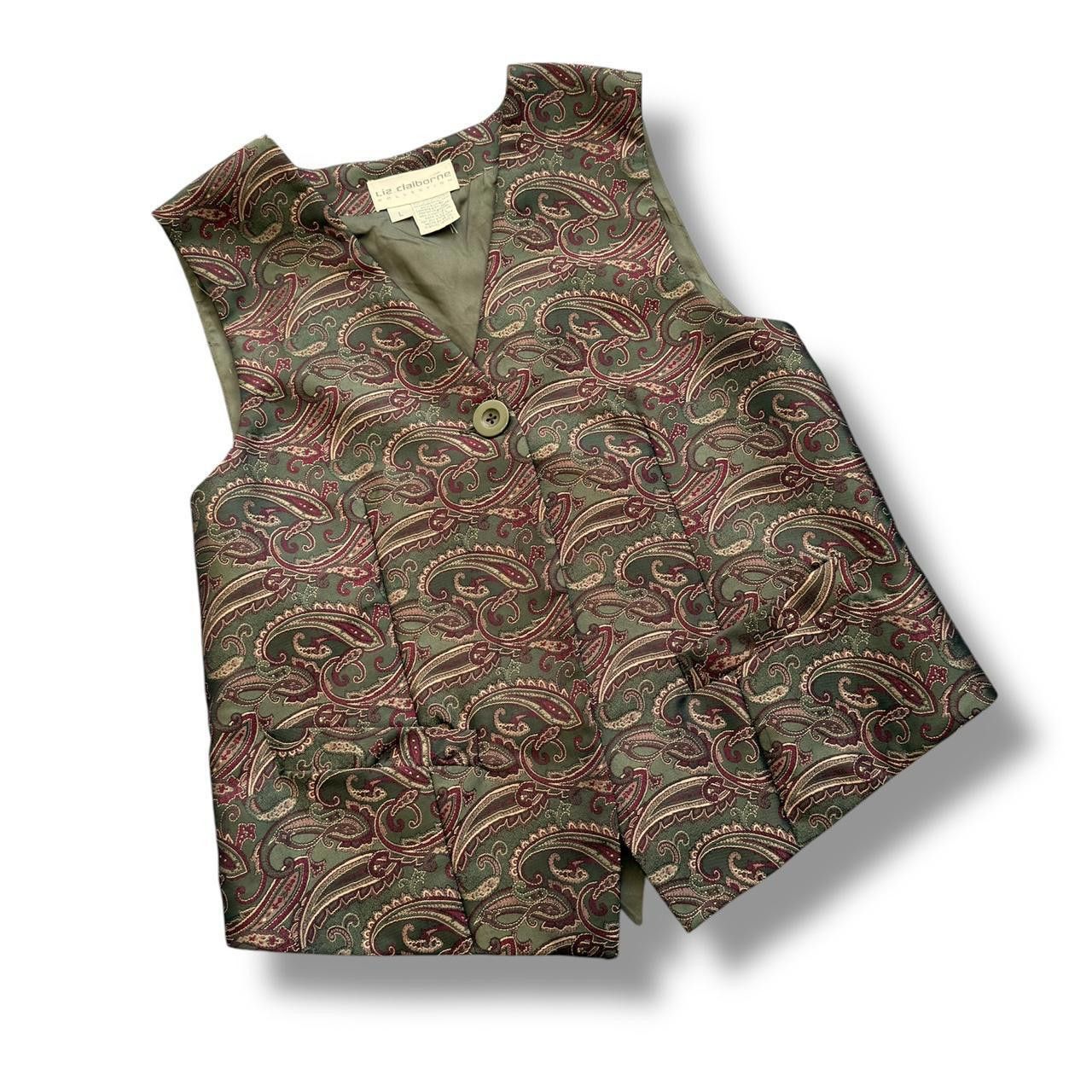 Designer Green Jacquard Paisley Vest Size L / US 10 / IT 46 - 1 Thumbnail