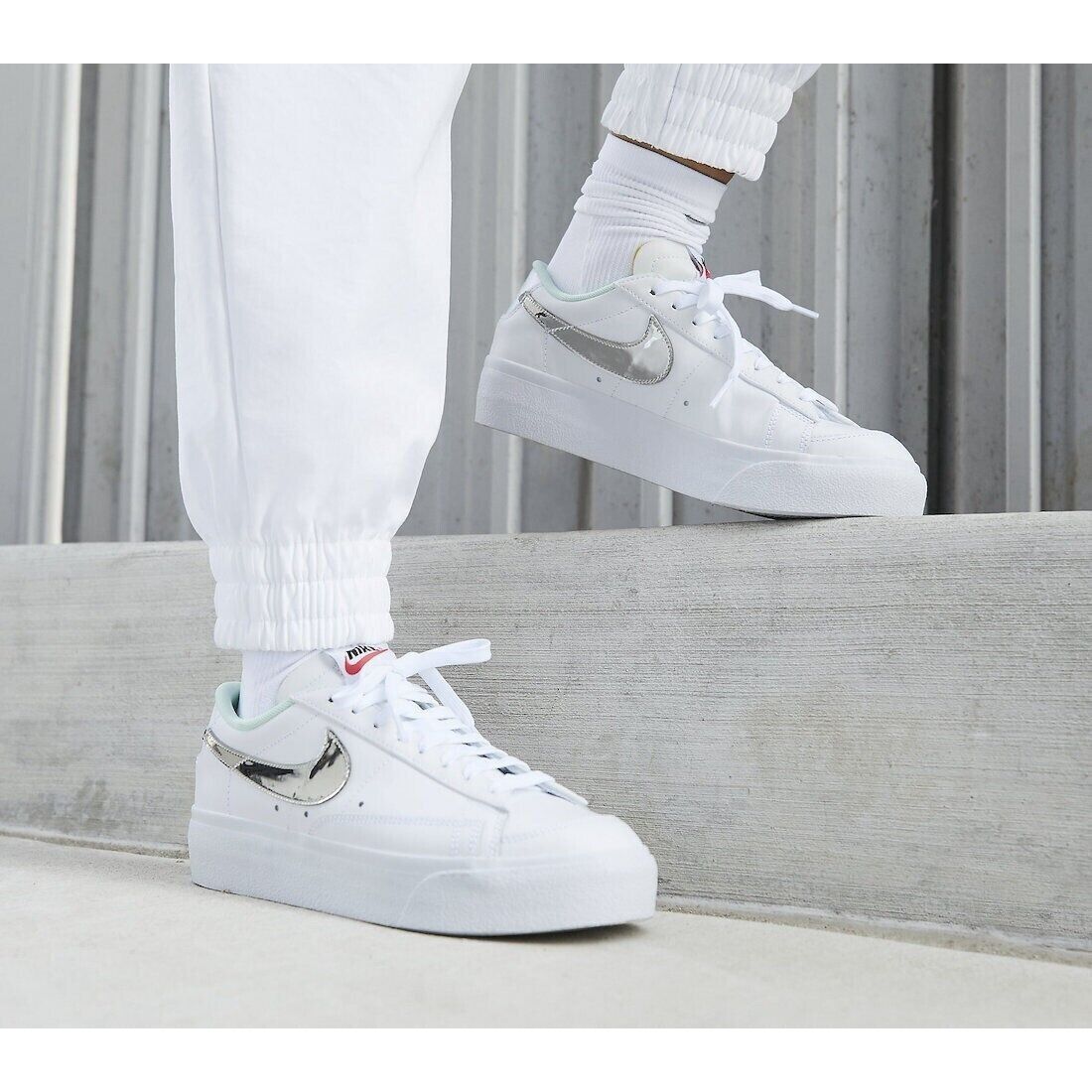 Nike ⭐Nike Blazer Low Platform Sz 10 Men's Shoes White Silver Sne Size US 10 / EU 43 - 3 Thumbnail