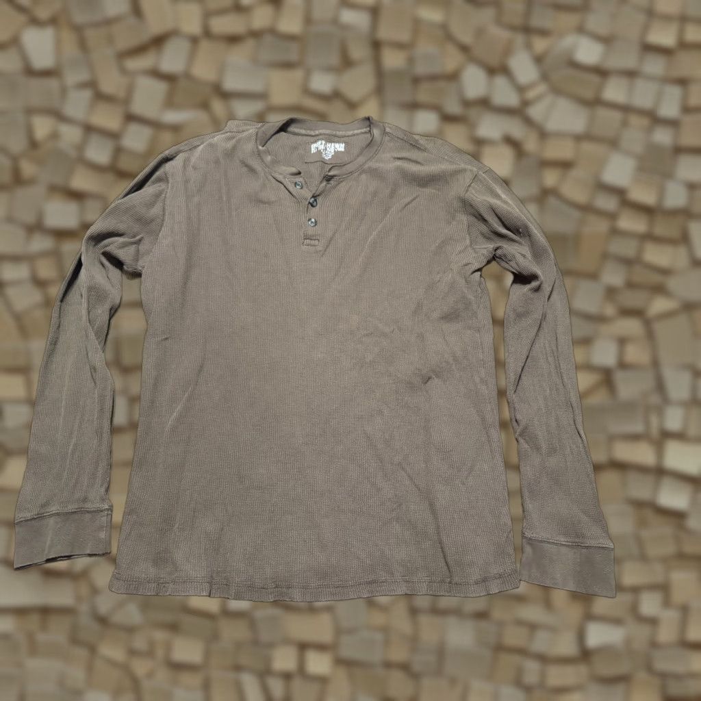 Vintage Ruff Hewn Shirt Mens XL Brown Long Sleeve Henley 1/4 Buttons Shirt Regular? Size US XL / EU 56 / 4 - 1 Thumbnail