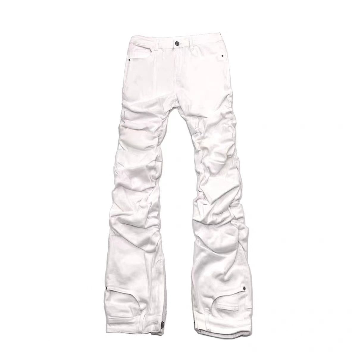 Designer × Japanese Brand Pure white patchwork pleated stacked hip-hop rap jeans Size US 32 / EU 48 - 1 Thumbnail