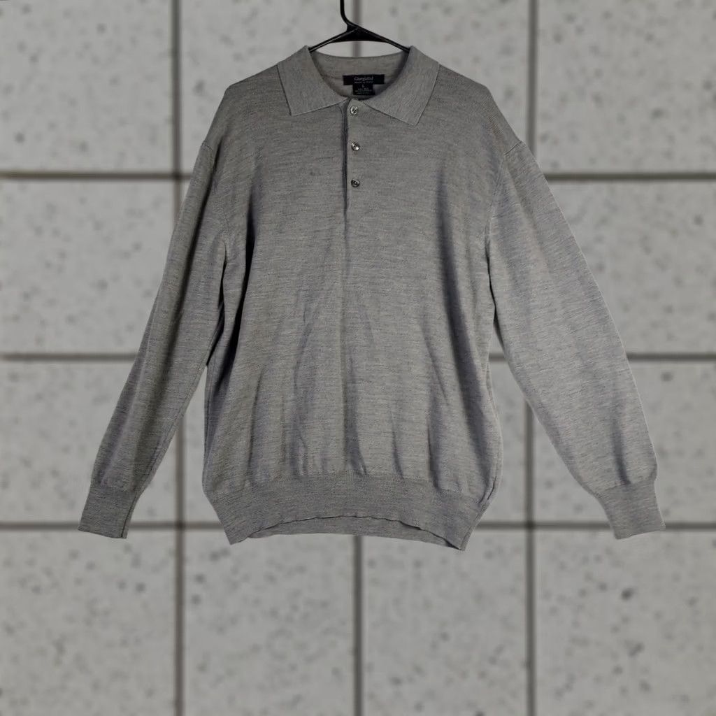 Vintage Giorgiolini Made in Italy Merino Wool Polo Sweater Mens Large Gray Pullover Knit Long Sleeve Collared Casual Winter Fall Spring Regular Size L Size US L / EU 52-54 / 3 - 1 Thumbnail