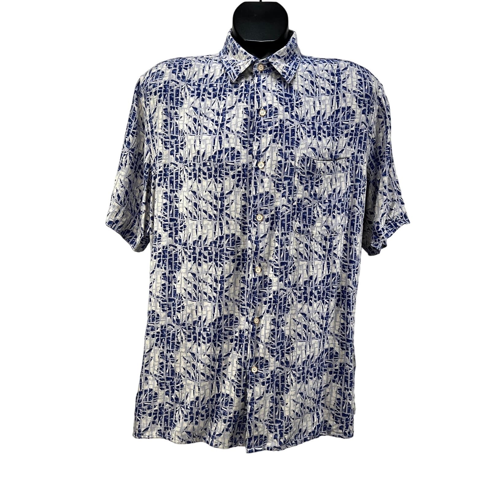 Tasso Elba Tasso Elba Island Silk & Linen Printed Button Up Shirt Blue Size US XL / EU 56 / 4 - 1 Thumbnail