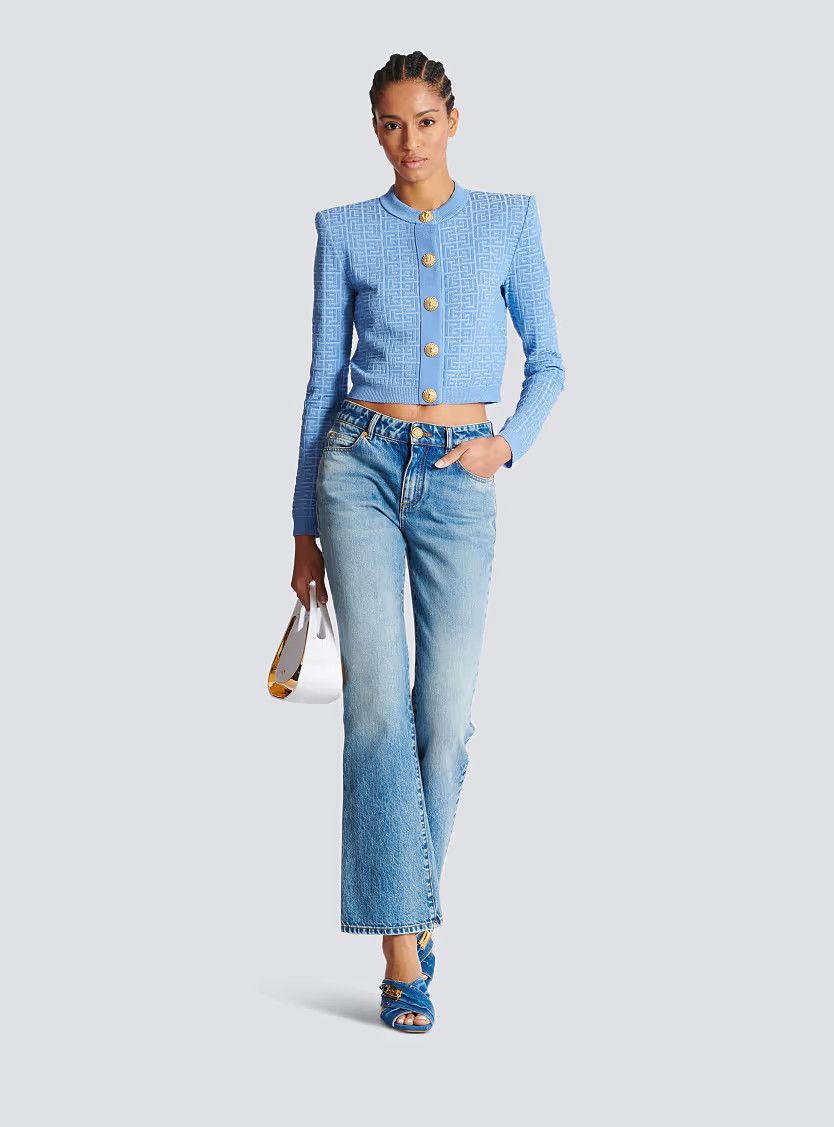 Balmain o1s1wg111225 Pb Labyrinth Knit Cardigan in Blue Size XL / US 12-14 / IT 48-50 - 3 Thumbnail